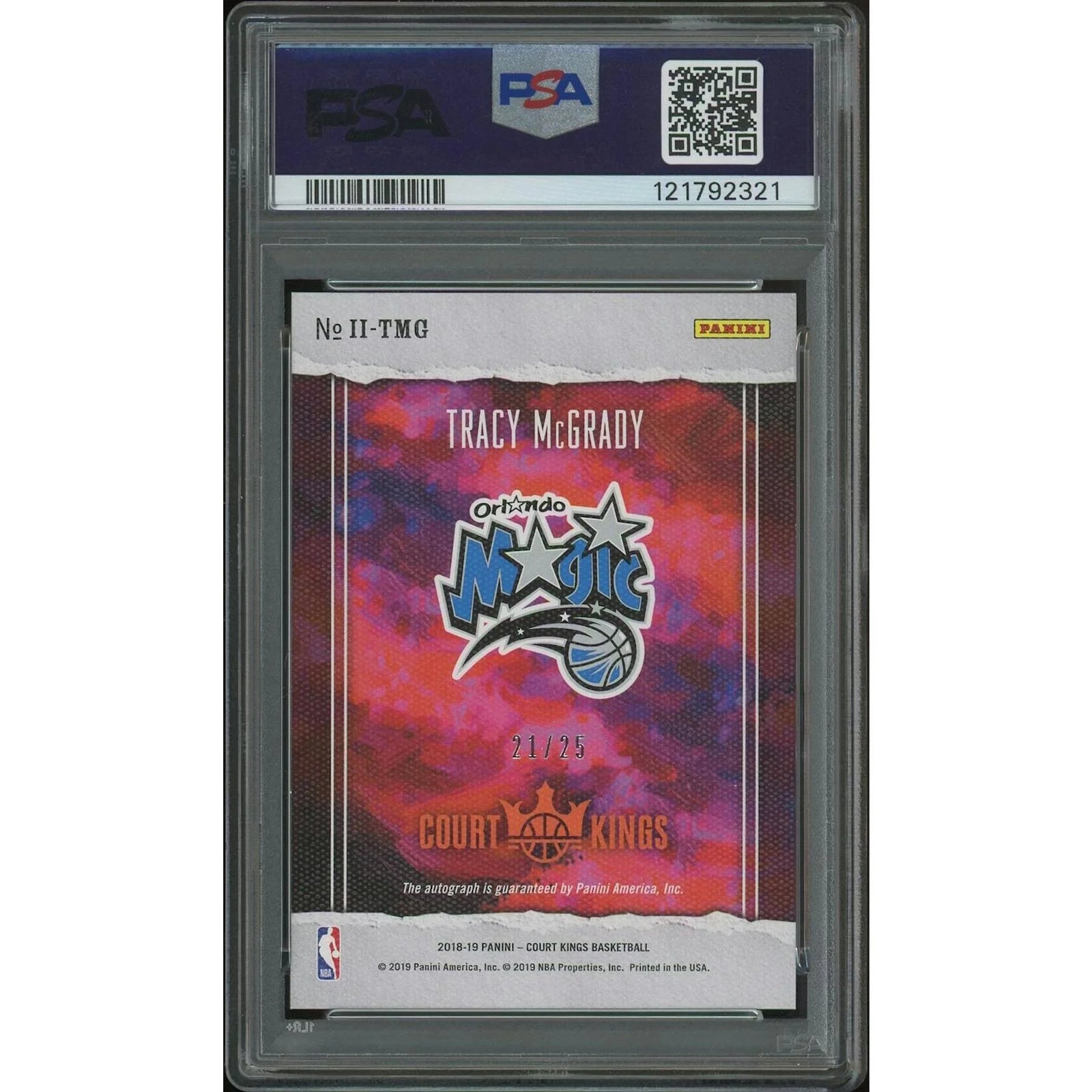 Tracy McGrady Signed 2018-19 Panini Court Kings Card | PSA 7 Ruby Autograph #21/25