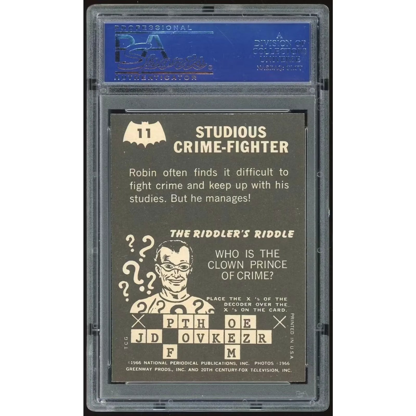 1966 Topps Batman Riddler Back #11 Studious Crime-Fighter | PSA 7
