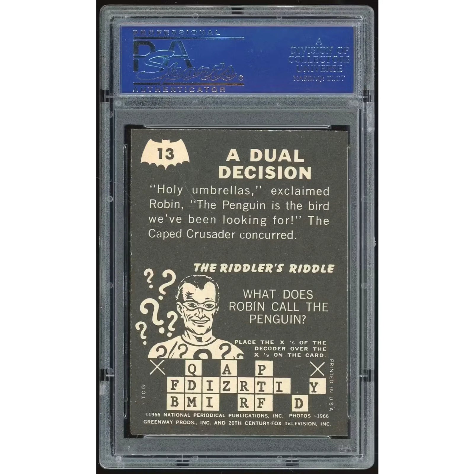 1966 Topps Batman Riddler Back #13 A Dual Decision | PSA 7