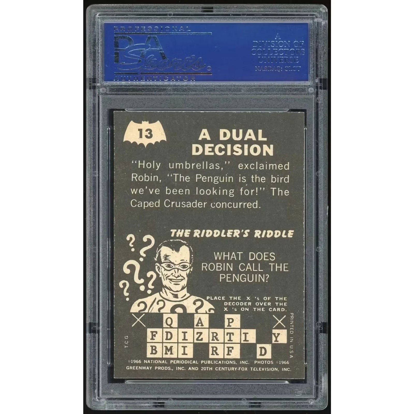 1966 Topps Batman Riddler Back #13 A Dual Decision | PSA 7