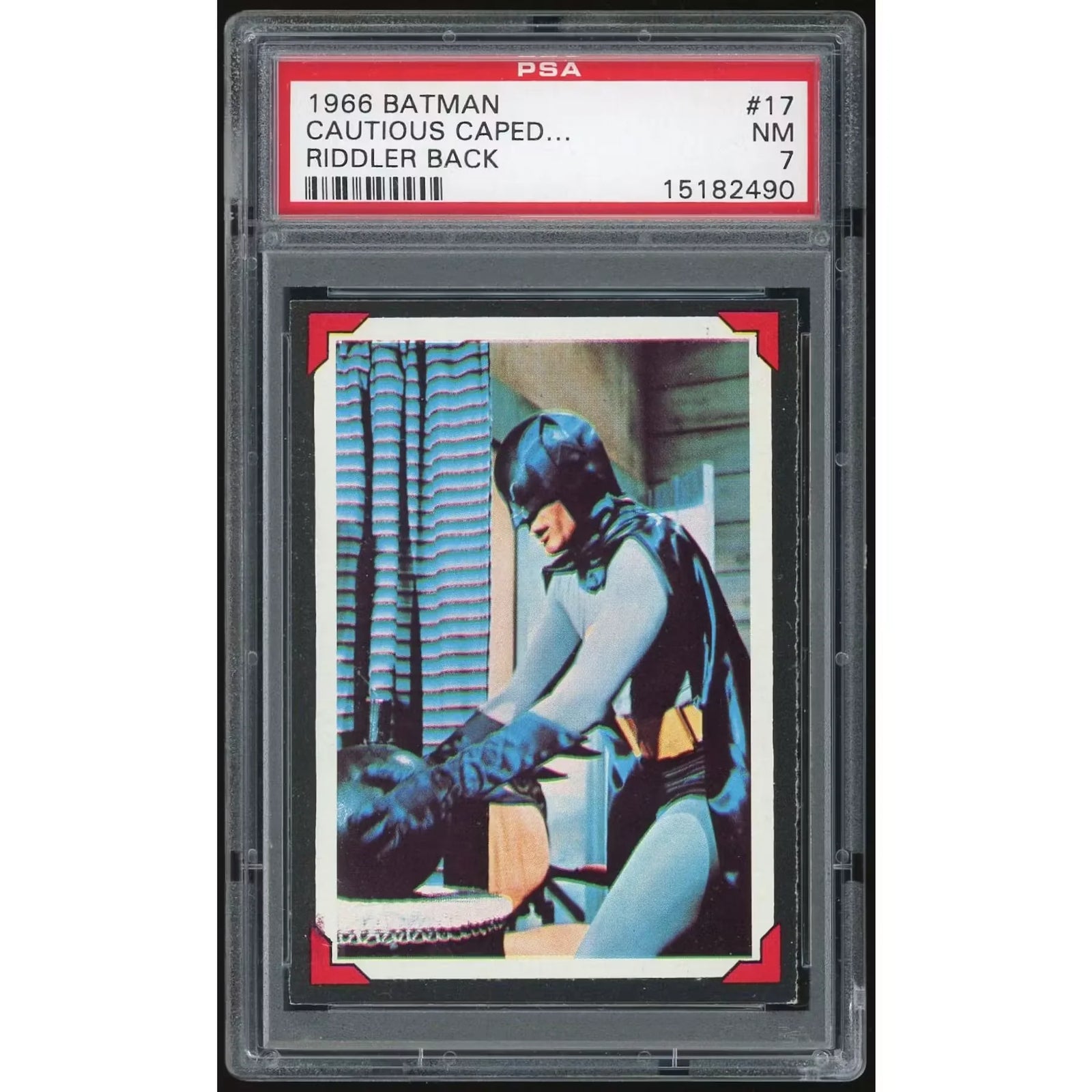 1966 Topps Batman Riddler Back #17 Cautious Caped Crusader | PSA 7