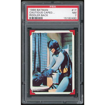1966 Topps Batman Riddler Back #17 Cautious Caped Crusader | PSA 7