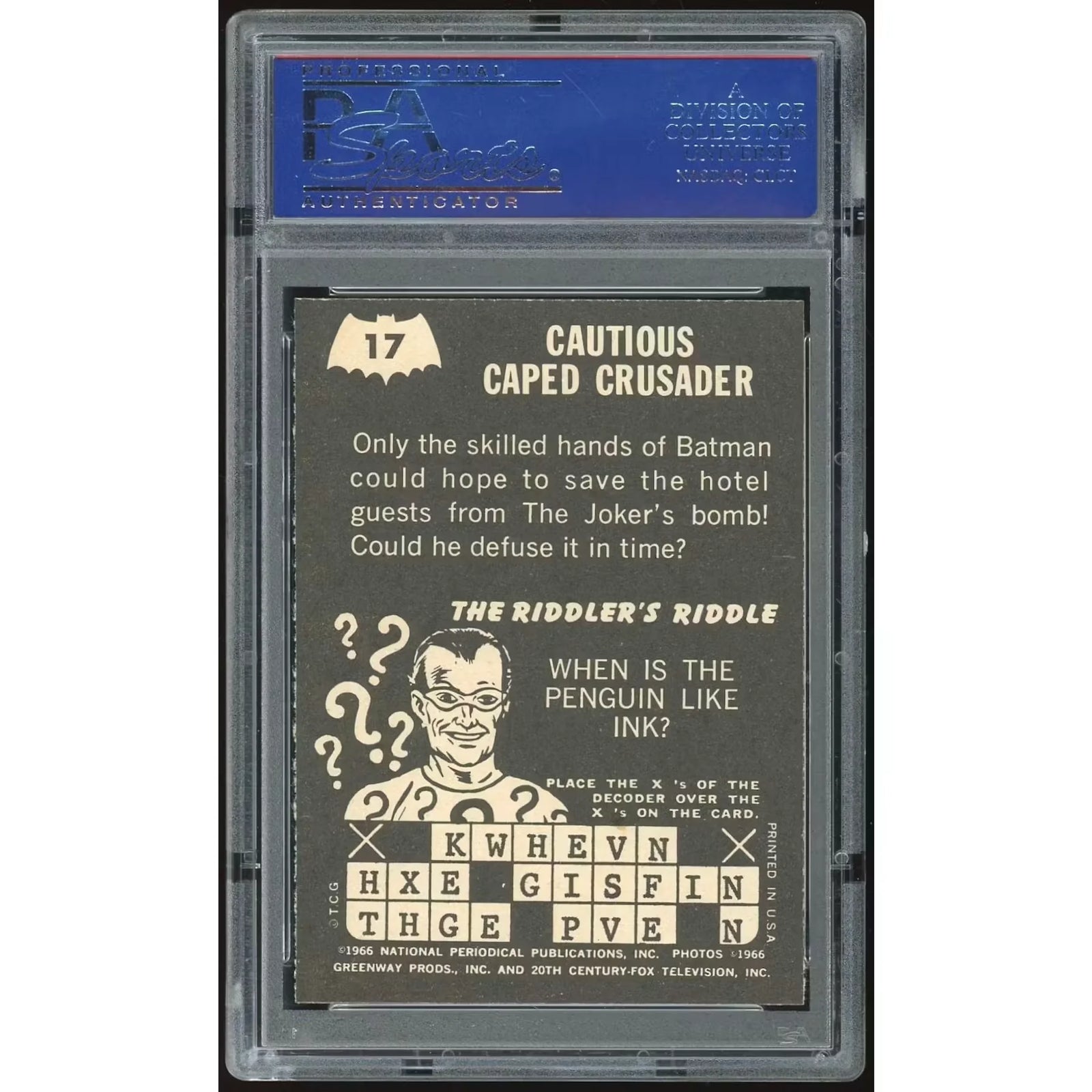 1966 Topps Batman Riddler Back #17 Cautious Caped Crusader | PSA 7