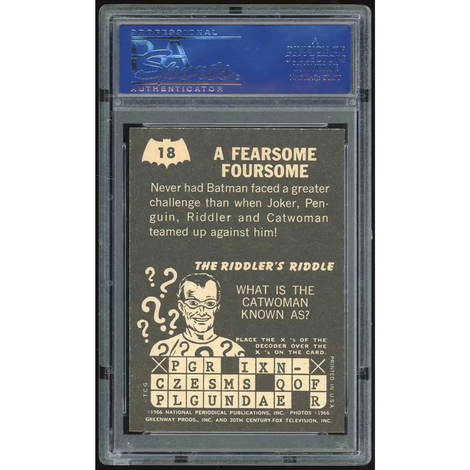 1966 Topps Batman Riddler Back #18 A Fearsome Foursome | PSA 7