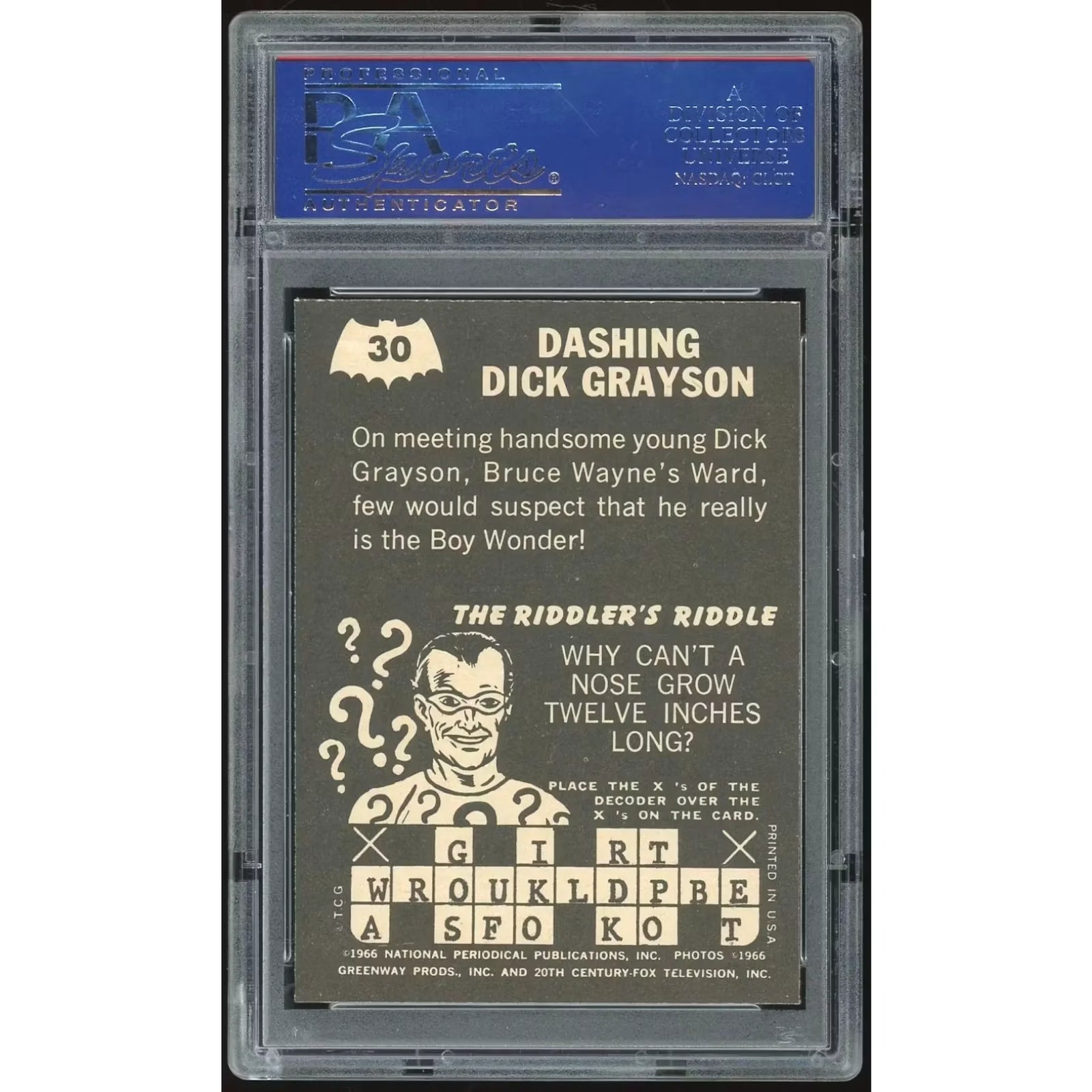 1966 Topps Batman Riddler Back #30 Dick Grayson | PSA 7