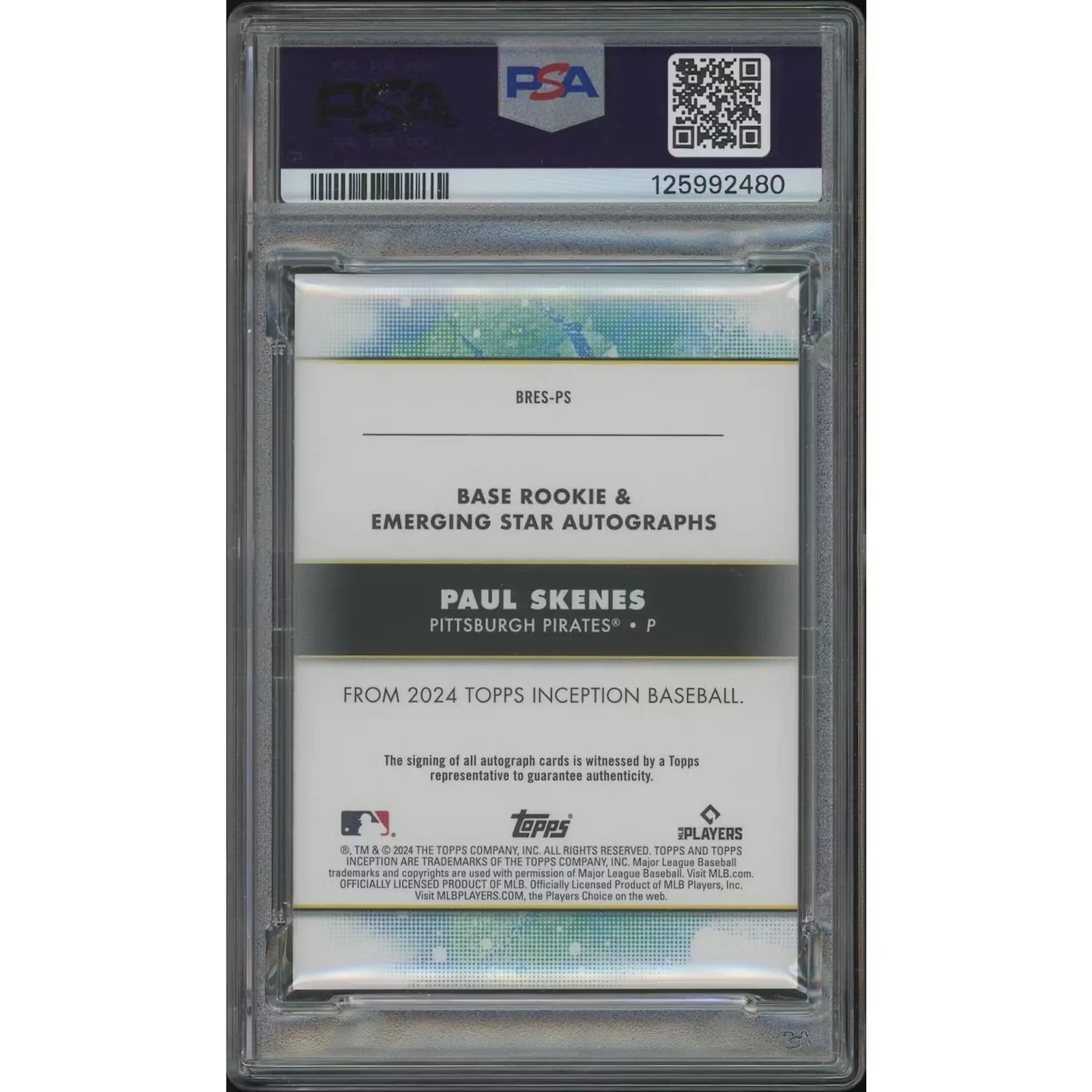 Paul Skenes Signed 2024 Topps Inception Rookie Card | Red Emerging Stars #24/50 PSA 7