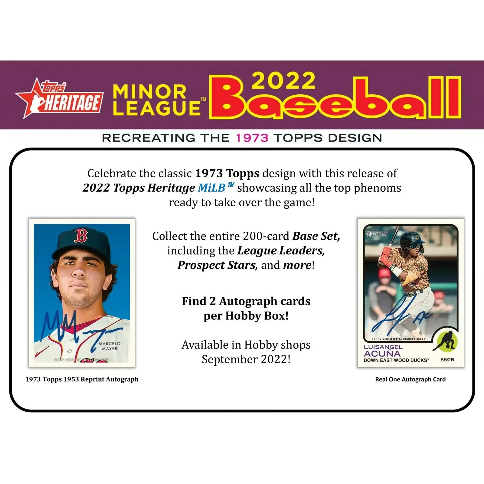 2022 Topps Heritage Minor League Baseball Hobby Box (Ships Sealed Only)