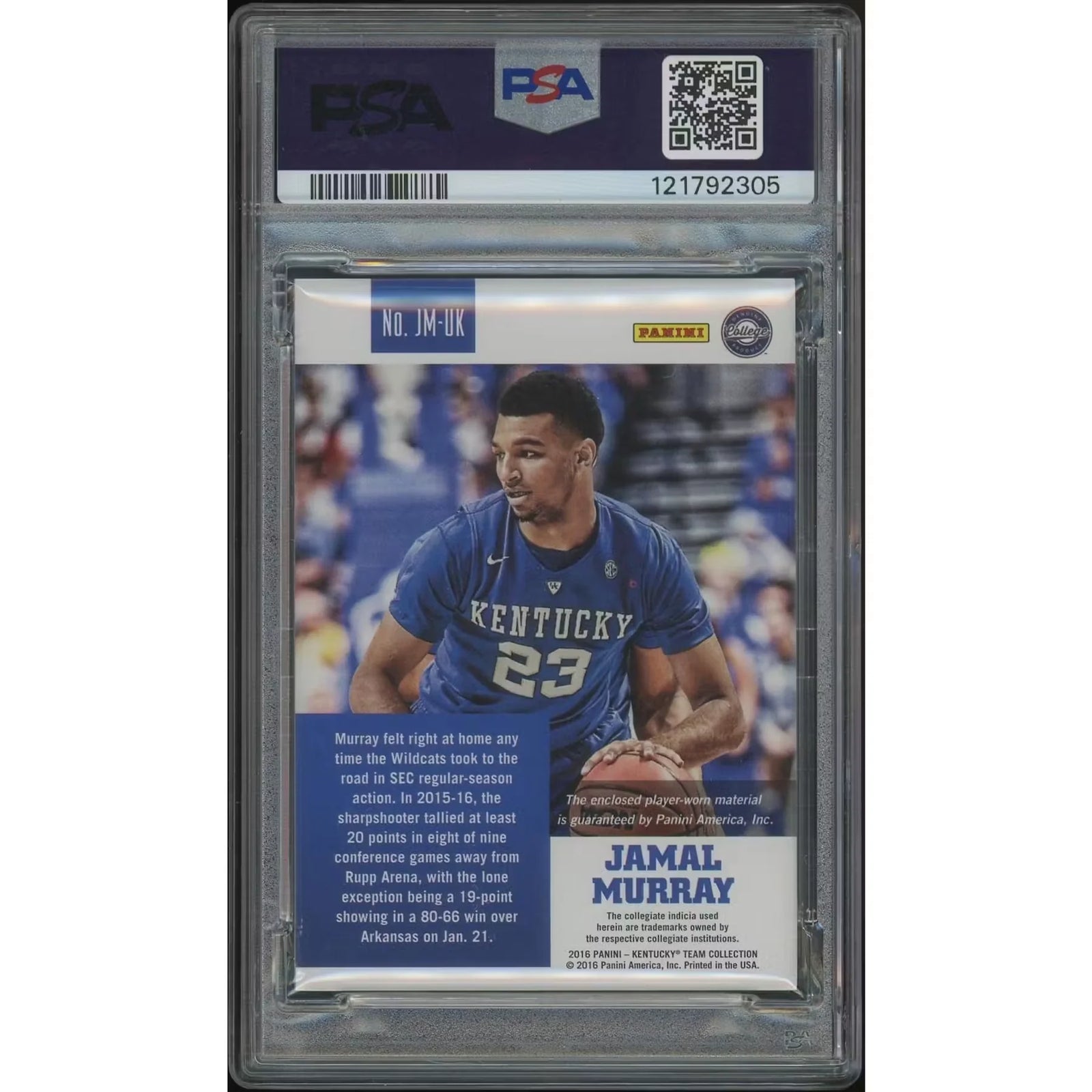 Jamal Murray Signed 2016 Panini Kentucky Basketball #09 Card | PSA 8 NM-MT