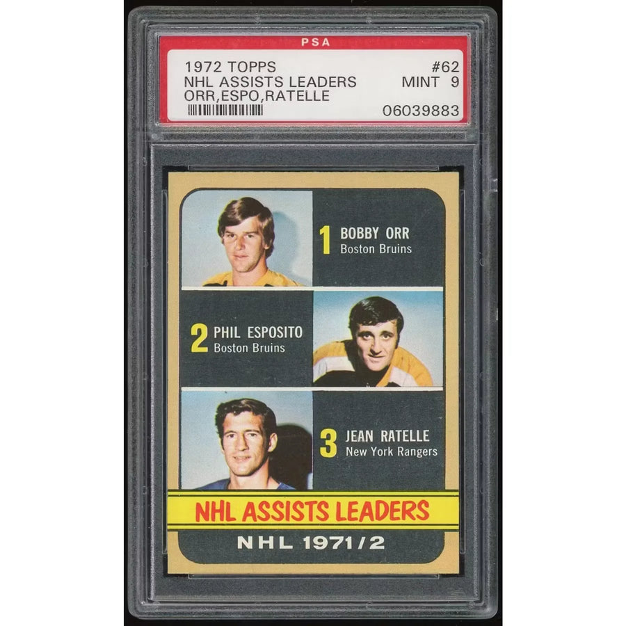 1972-73 Topps #62 NHL Assists Leaders Card | PSA 9