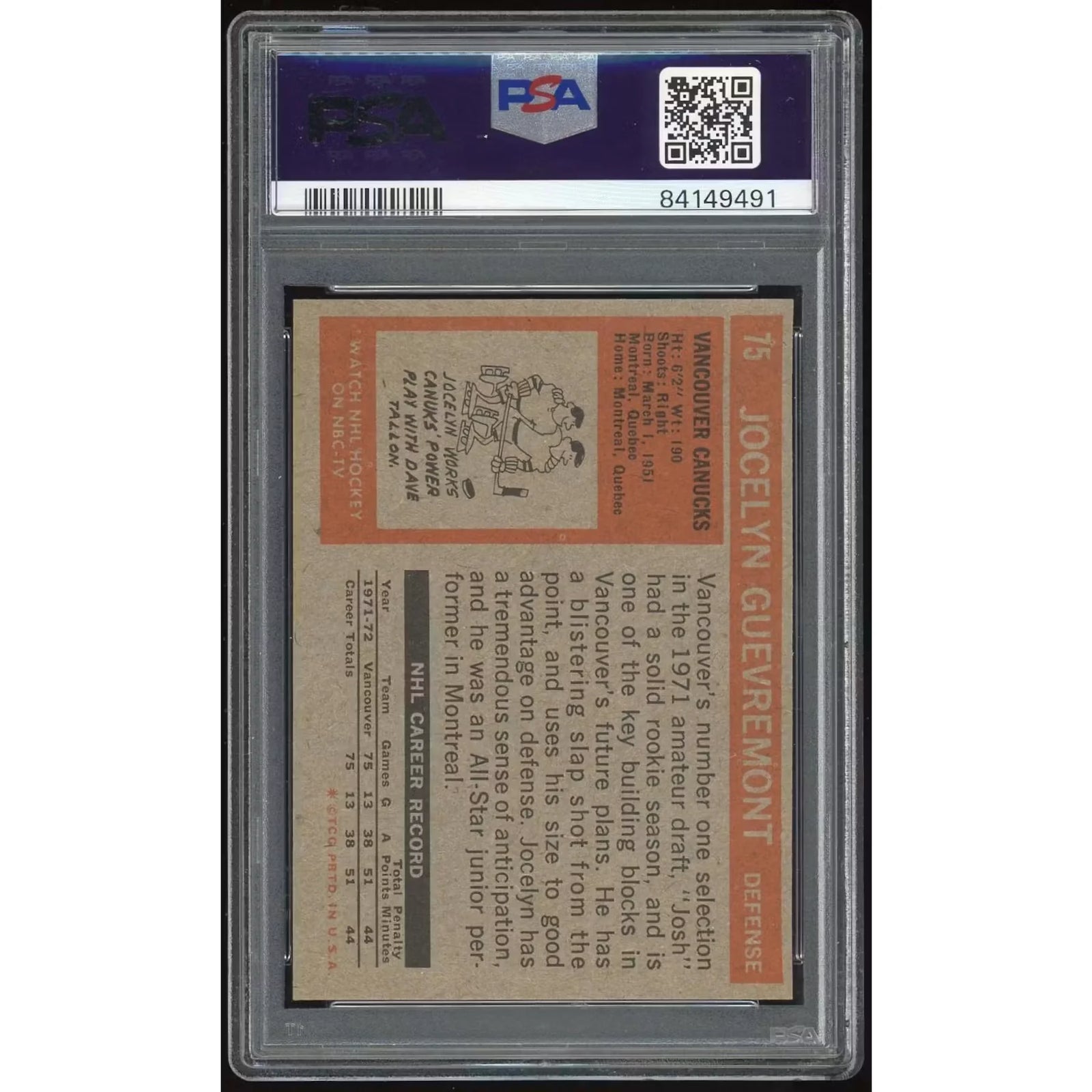 1972-73 Topps #75 Jocelyn Guevremont | PSA 10