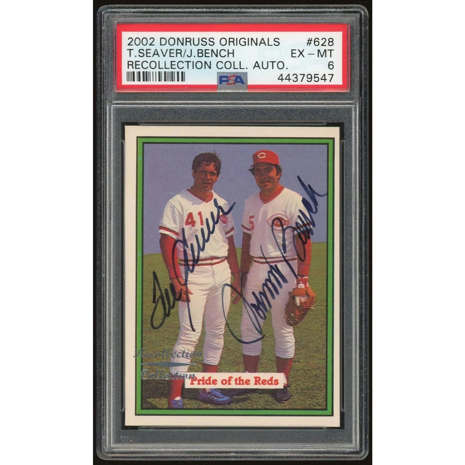Tom Seaver & Johnny Bench Signed 2002 Donruss #628 Card | PSA 6