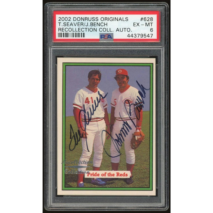 Tom Seaver & Johnny Bench Signed 2002 Donruss #628 Card | PSA 6