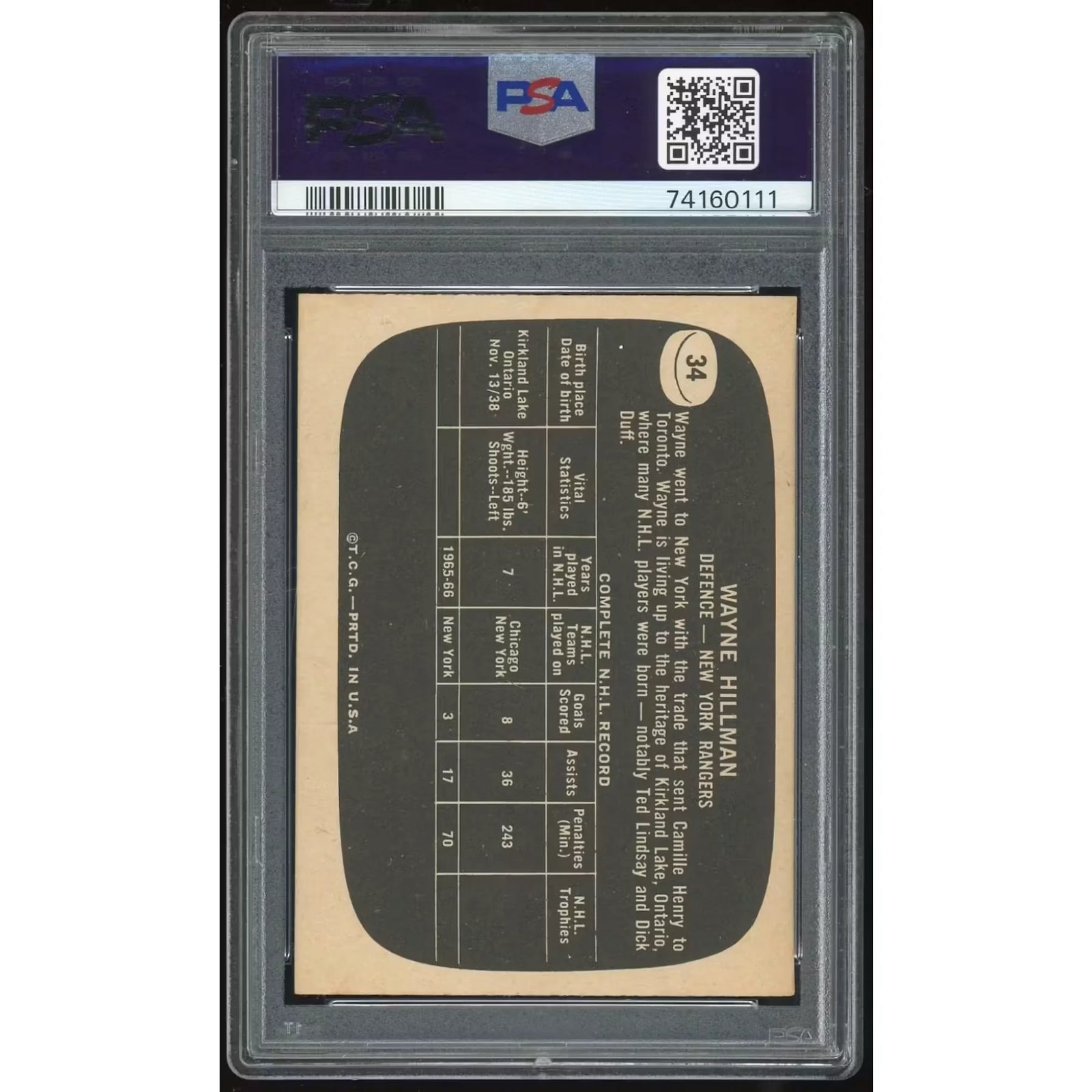 1966-67 Topps USA Test #34 Wayne Hillman | PSA 7