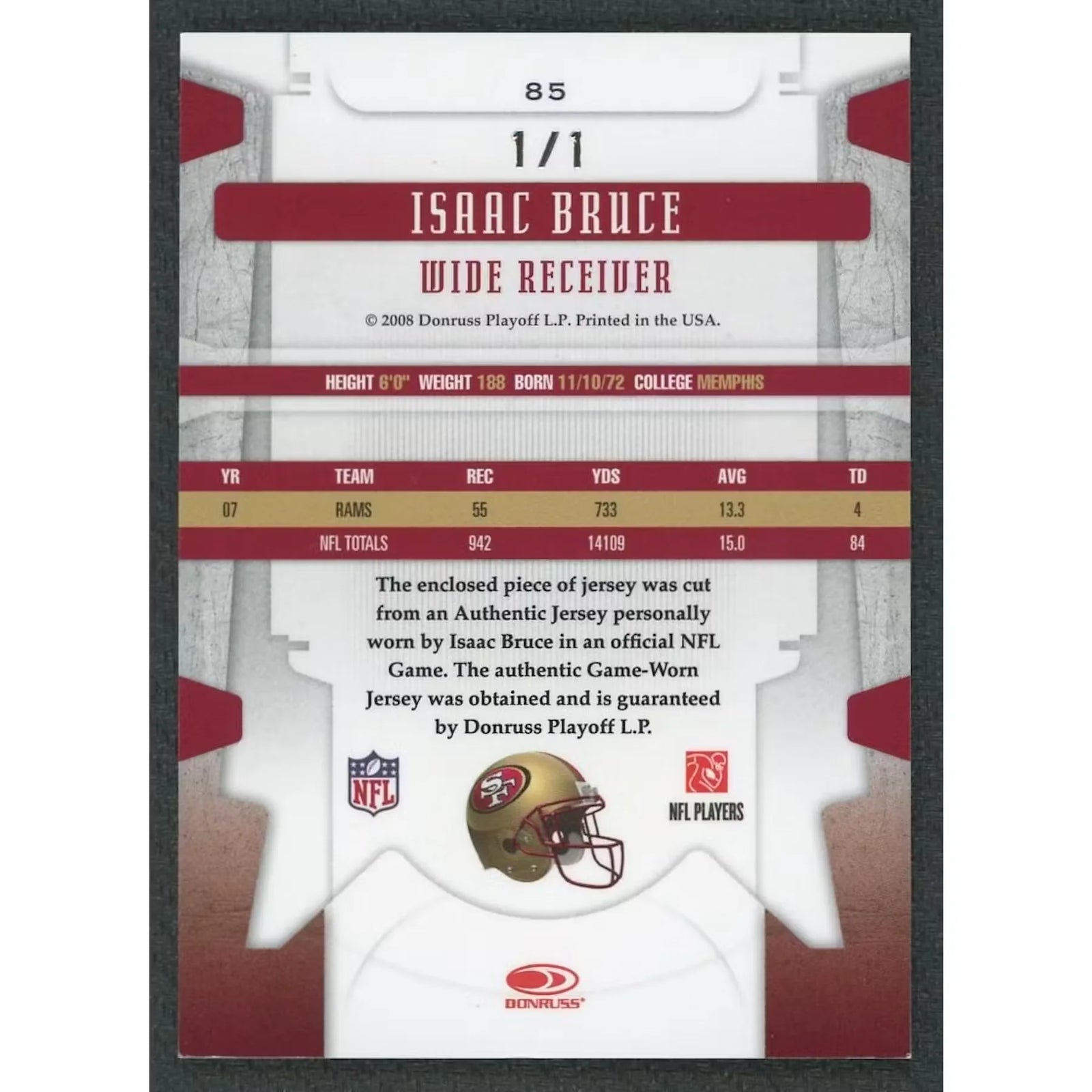 Isaac Bruce Signed 2008 Donruss Playoff Card | NFL Shield 1/1