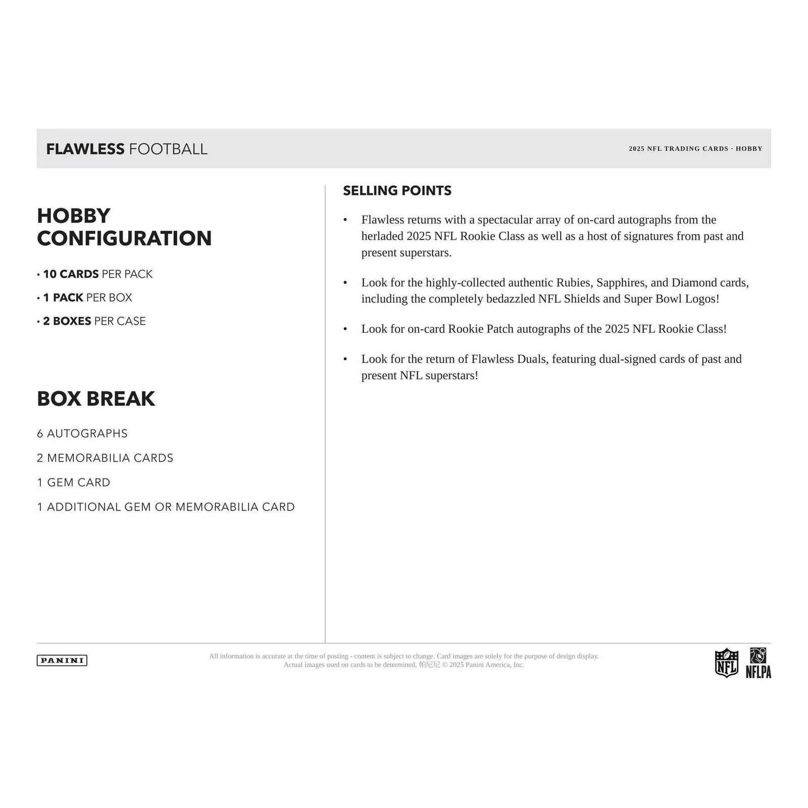 DRAFT - 2025 Panini Flawless Football Hobby 2-Box Case | dacardworld:BVDA0WED4J