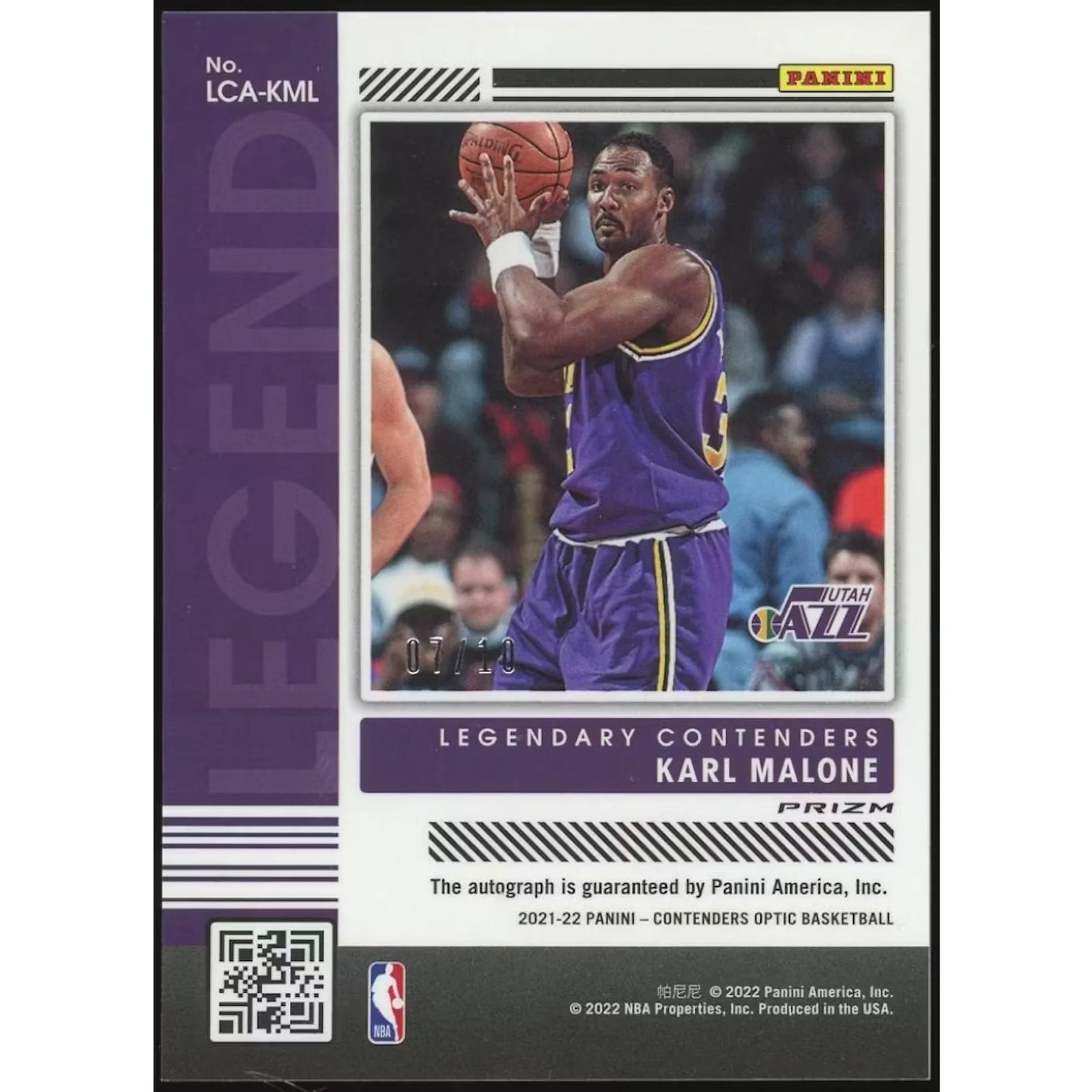 Karl Malone Signed 2021-22 Contenders Optic Card | Gold #/10