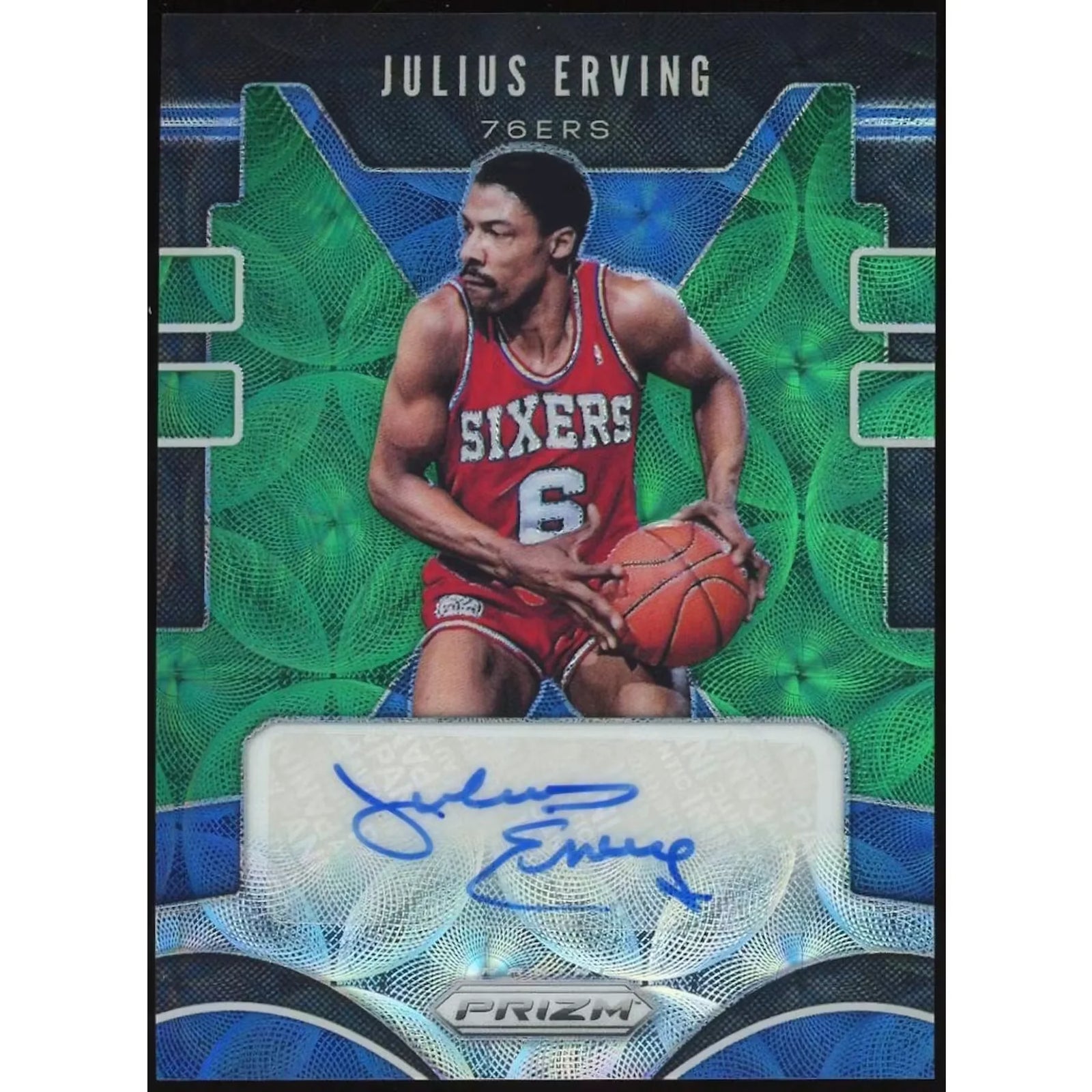 Julius Erving Signed 2019-20 Panini Prizm Card | Prizm Choice Green #/8
