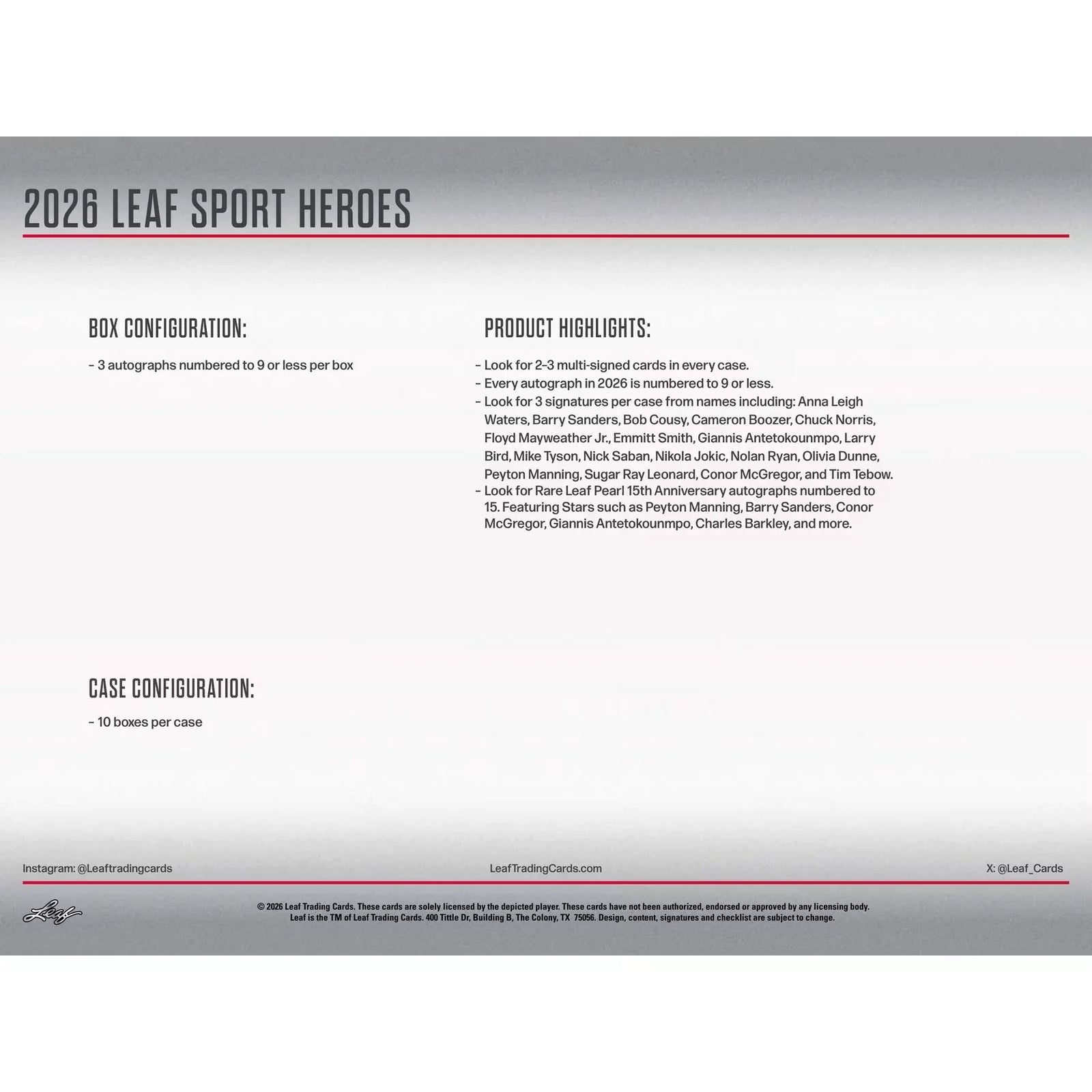 2026 Leaf Metal Sports Heroes Hobby 10-Box Case