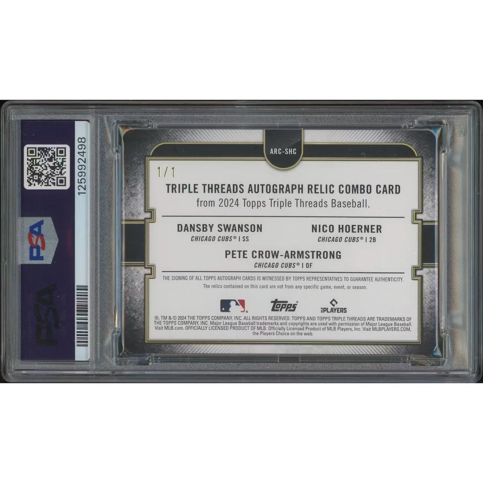 2024 Topps Triple Threads Swanson Hoerner Crow-Armstrong Printing Plate Patch Auto | PSA 8