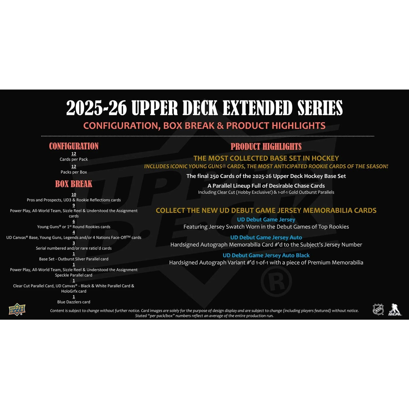 DRAFT - Presell 2025/26 Upper Deck Extended Series Hockey Hobby 12-Box Case (Presell) Releases Jun. 3rd, 2026