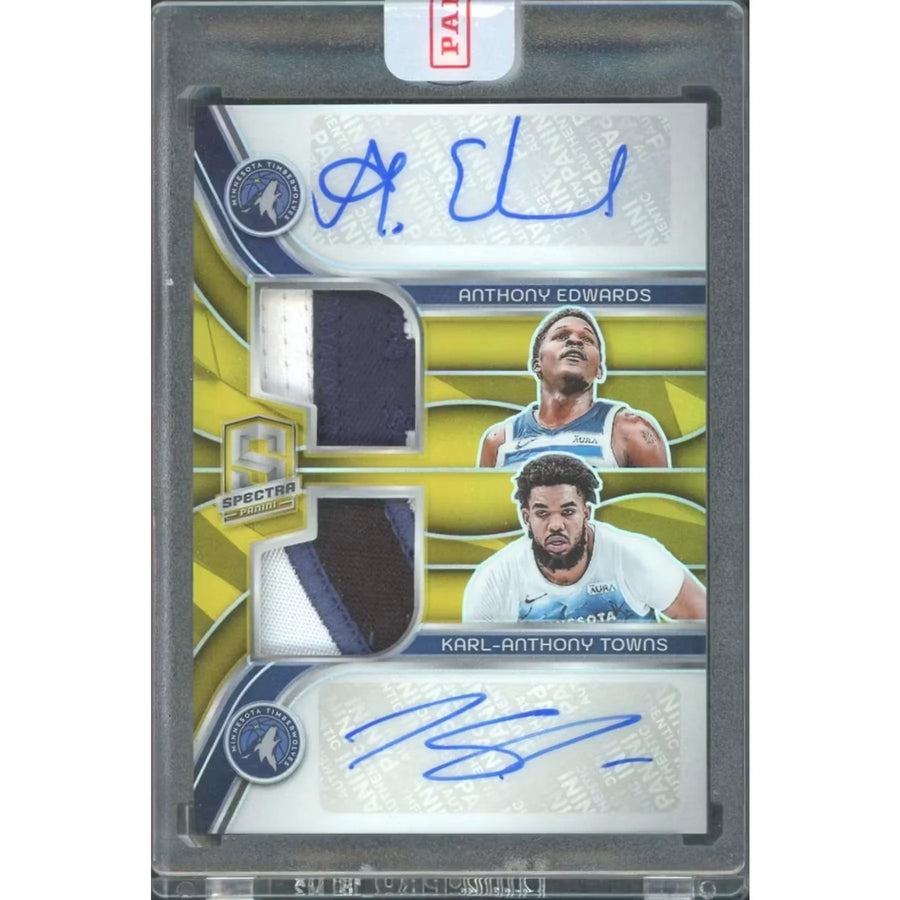 Anthony Edwards & Karl-Anthony Towns Signed Dual Patch Card | 2023-24 Panini Spectra/10