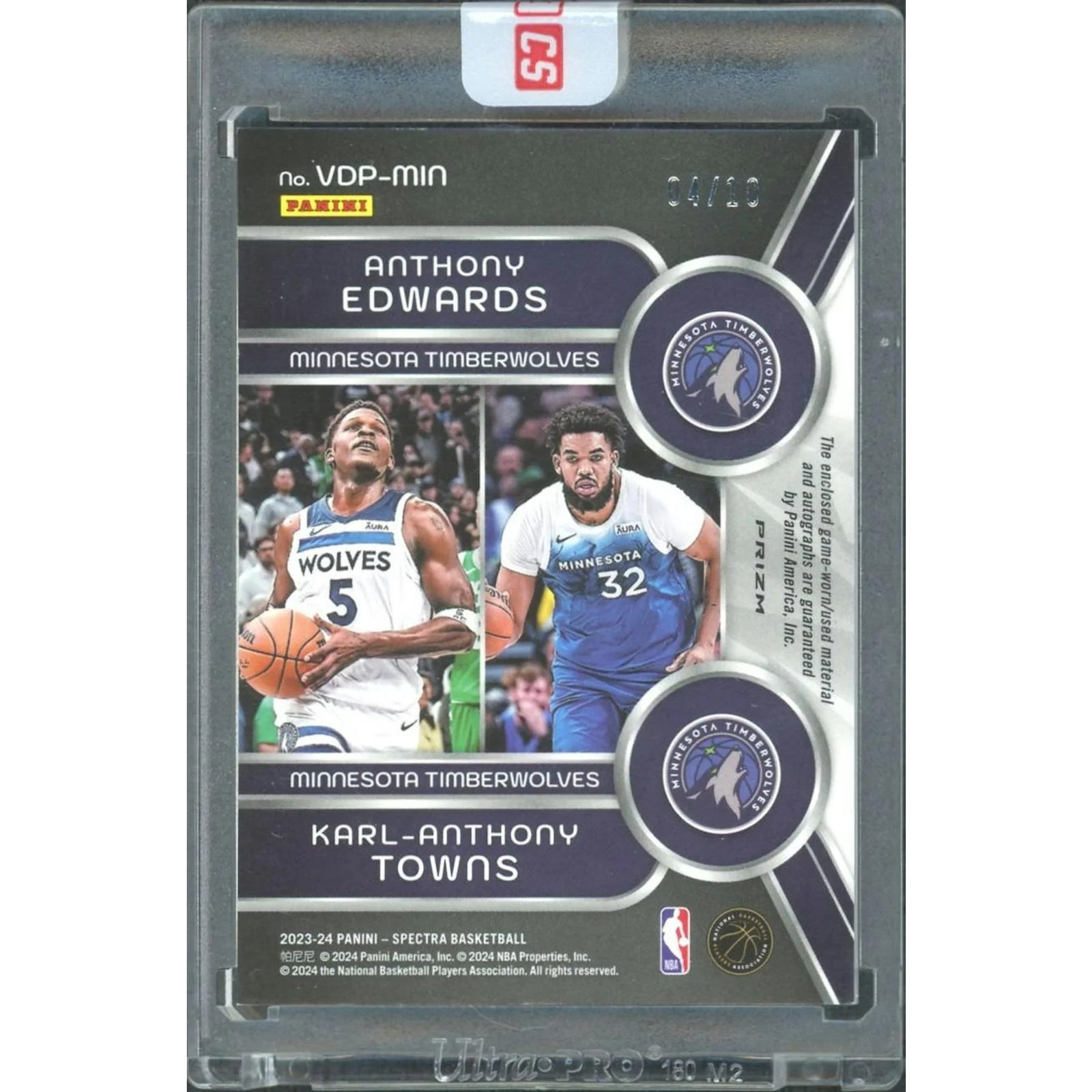 Anthony Edwards & Karl-Anthony Towns Signed Dual Patch Card | 2023-24 Panini Spectra/10