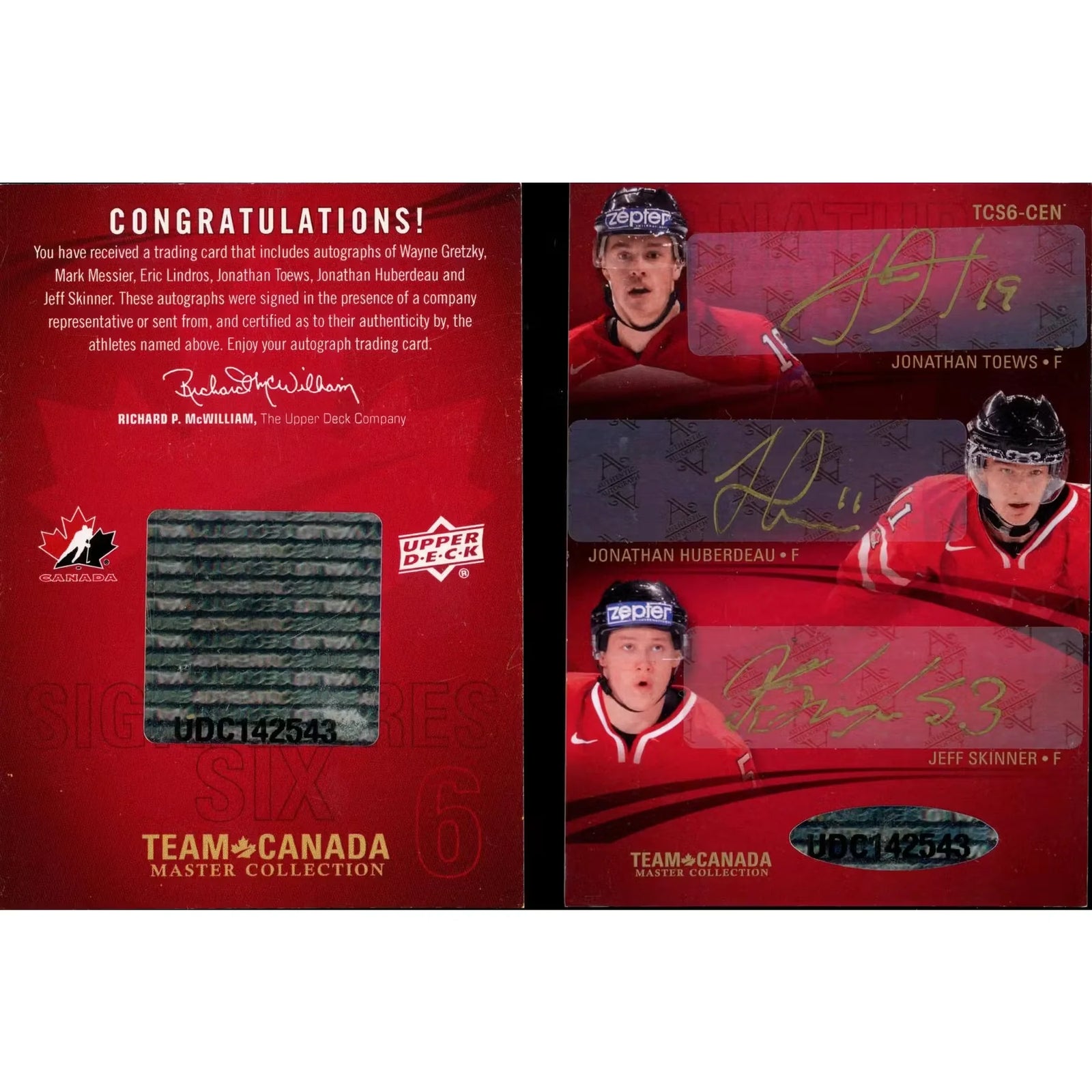 2015 Upper Deck Team Canada Master Collection Six-Signature Card | Gretzky, Messier, Lindr