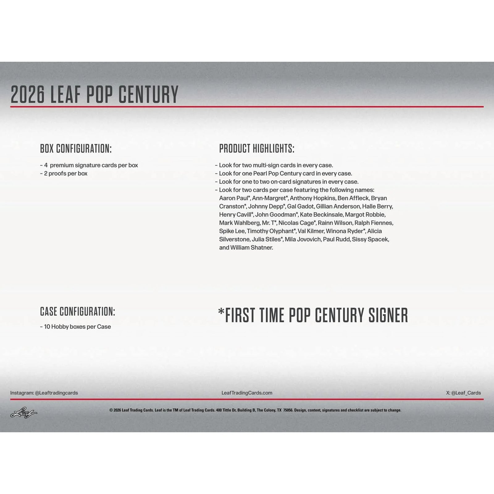 DRAFT - 2026 Leaf Metal Pop Century Hobby 10-Box Case