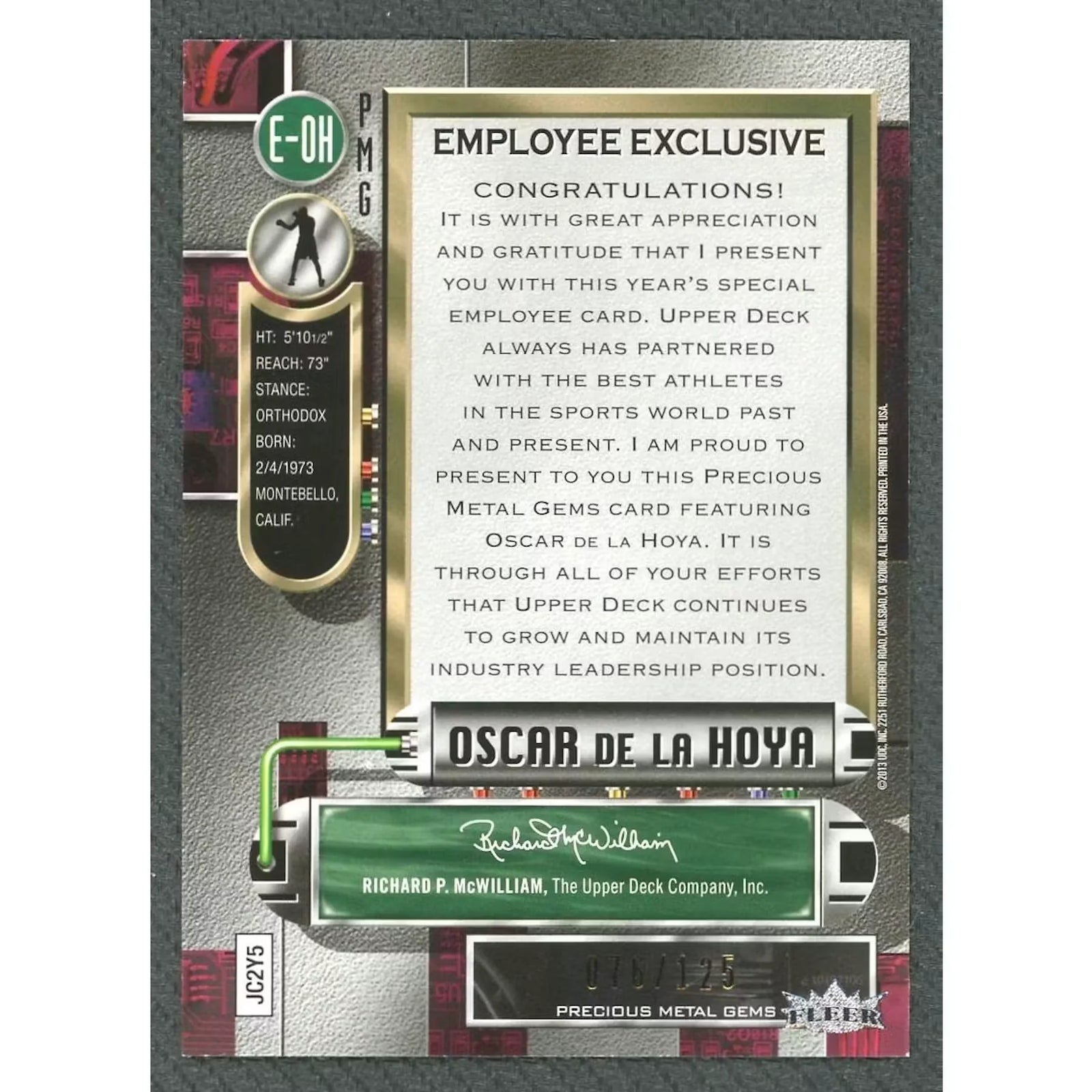 2013 Upper Deck Employee Exclusive Oscar De La Hoya Precious Metal Gems Purple/125