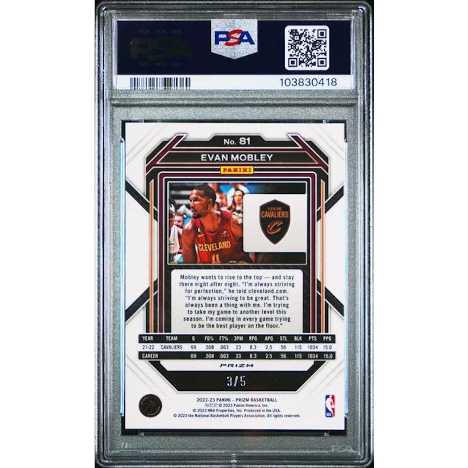 Evan Mobley 2022 Panini Prizm Black Gold Prizm Card | PSA 10