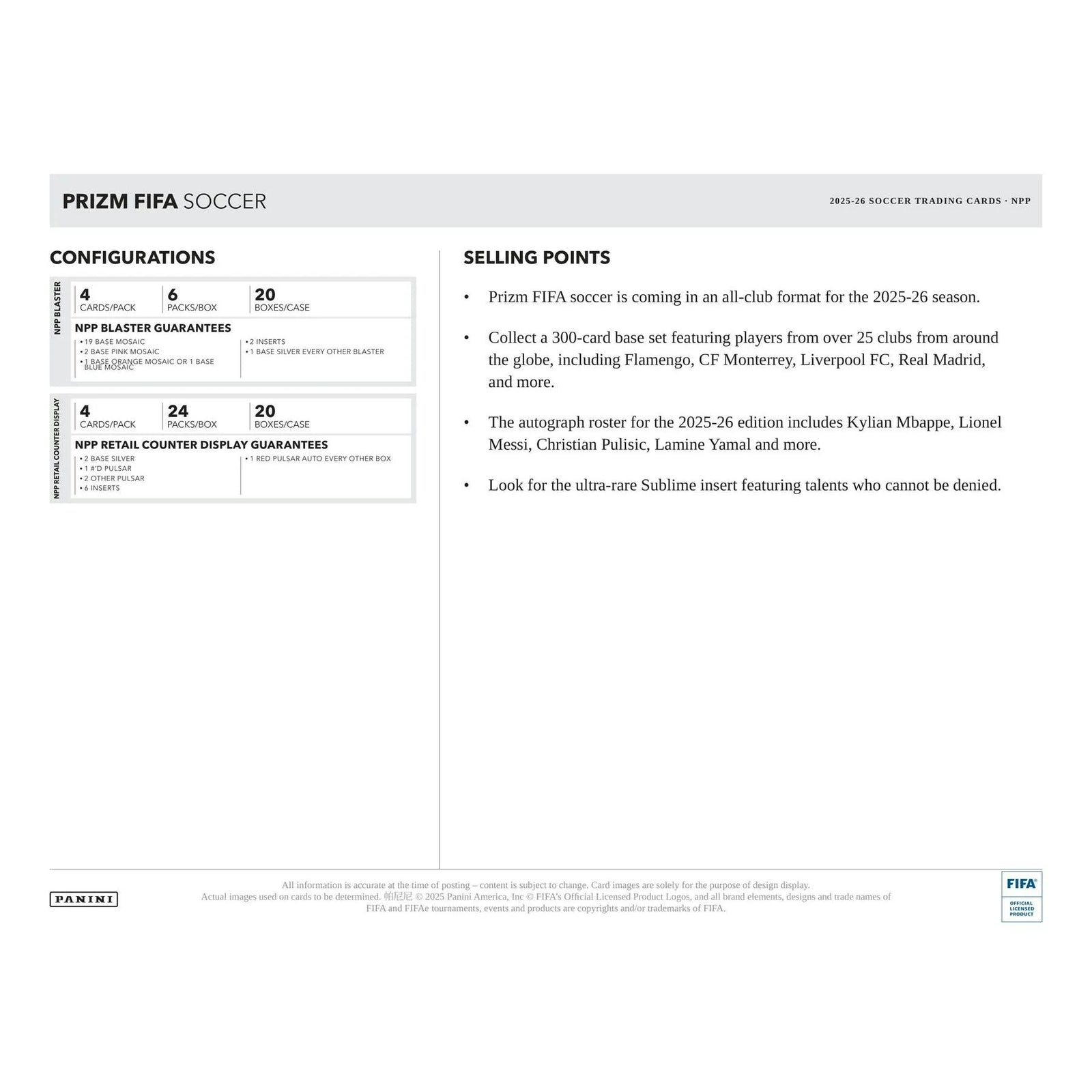 DRAFT - Presell 2025/26 Panini Prizm FIFA Soccer Blaster Box (Presell) Releases May. 27th, 2026