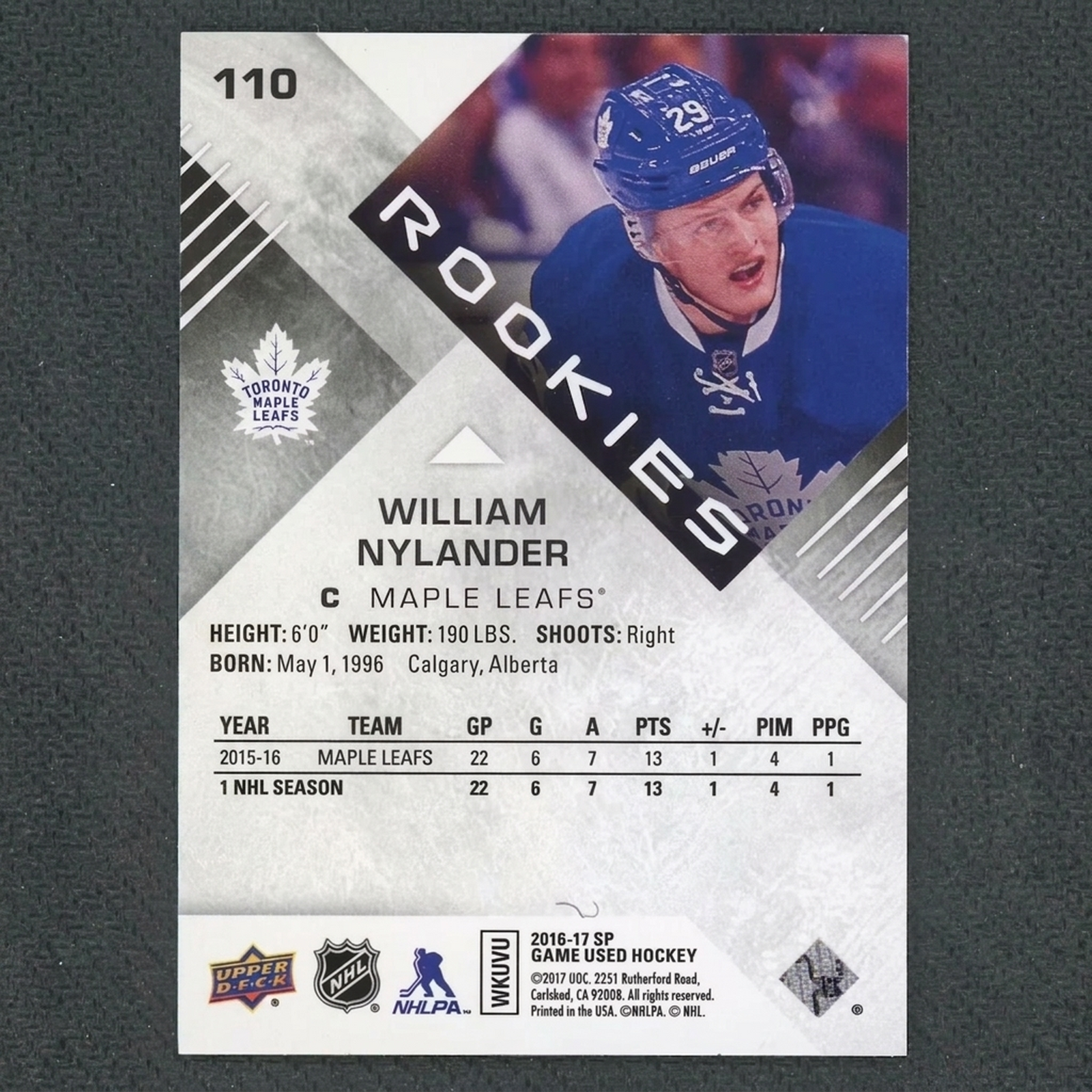William Nylander 2016-17 SP Game Used Rookie Card |/29