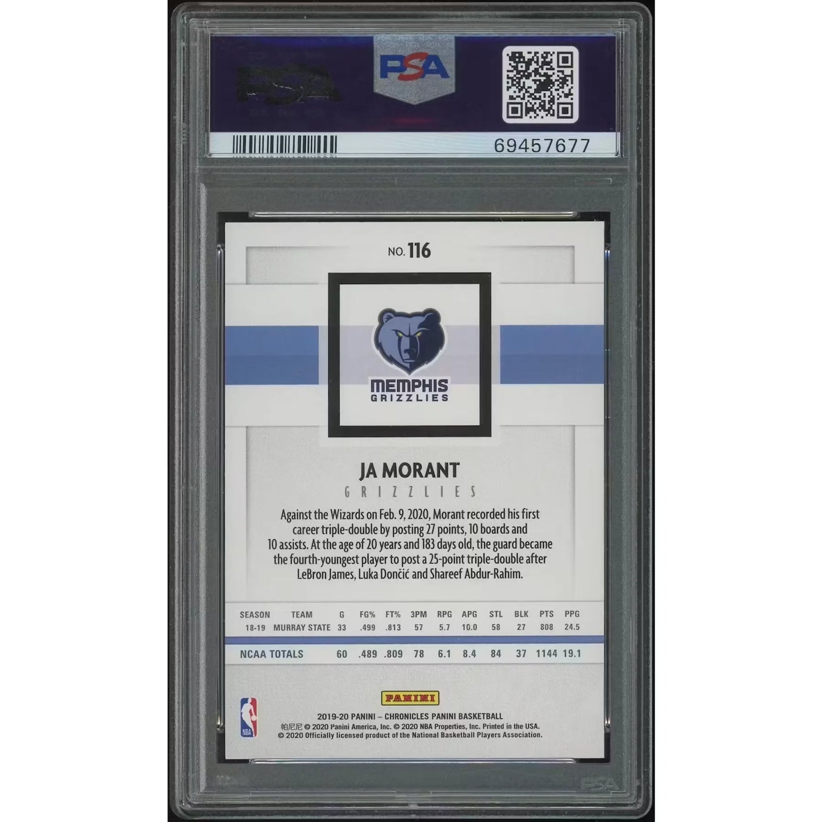 Ja Morant 2019-20 Panini Chronicles #116 Pink Rookie Card | PSA 10 Gem Mint
