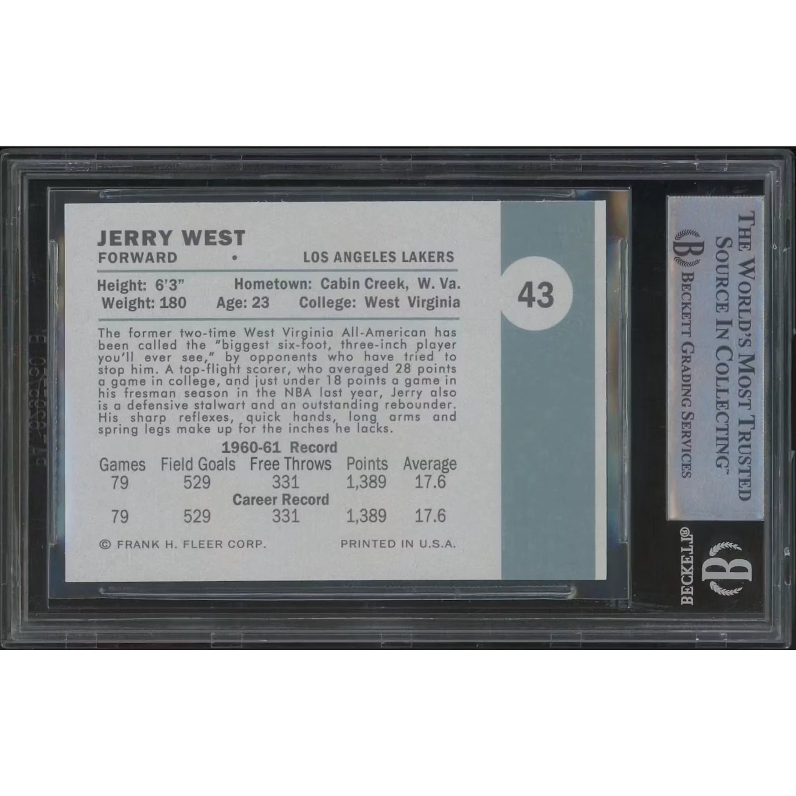 Jerry West Signed 1961-62 Fleer Basketball #43 Card | BGS Authentic