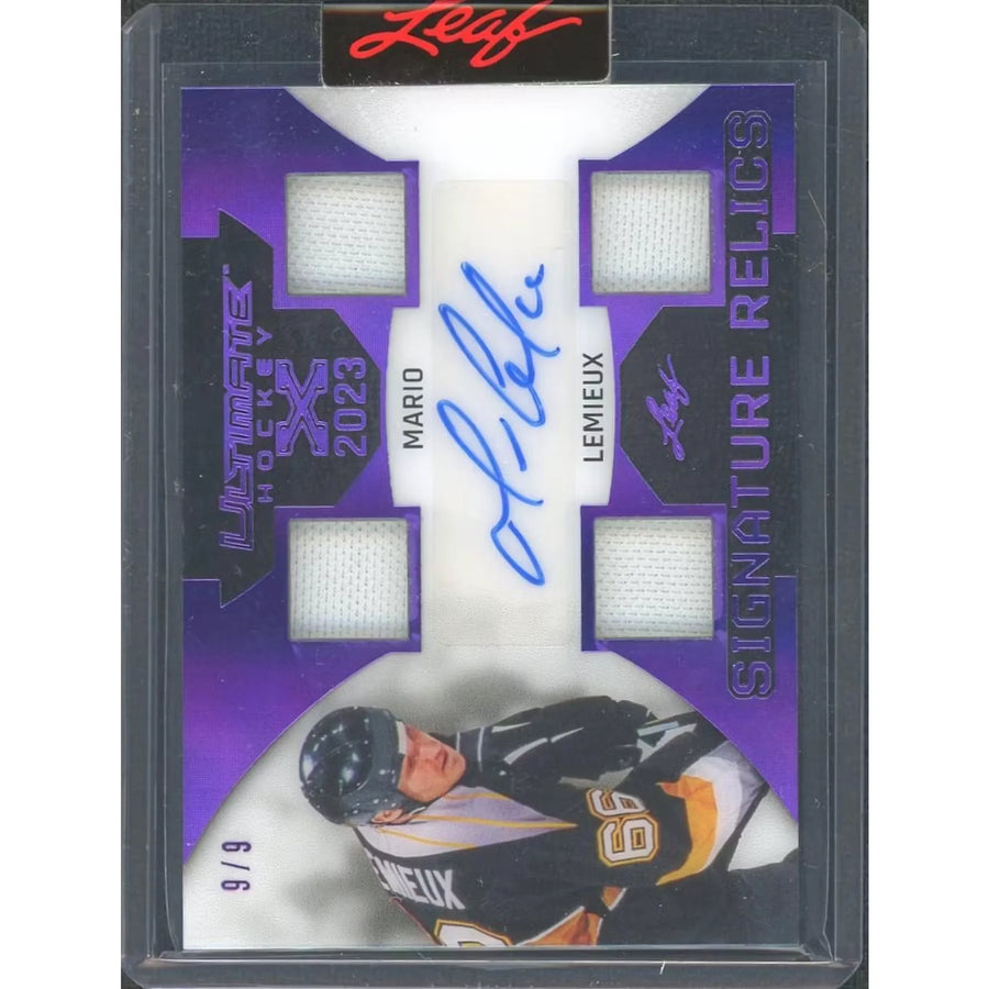 Mario Lemieux Signed 2023 Leaf Ultimate Hockey Card | Quad Patch Auto/9