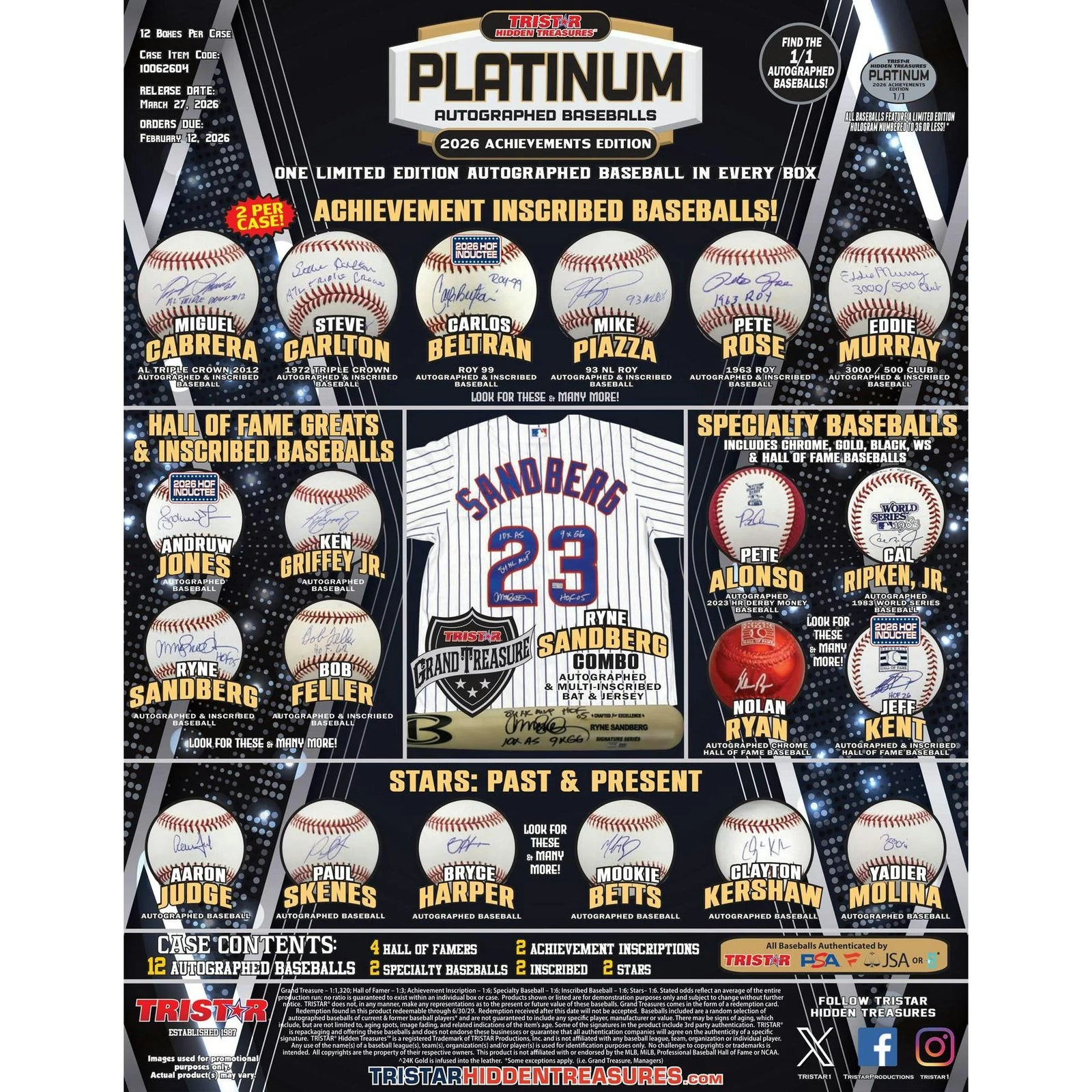 DRAFT - New 2026 TriStar Hidden Treasures Platinum Autographed Baseball Achievements Edition Hobby 12-Box Case