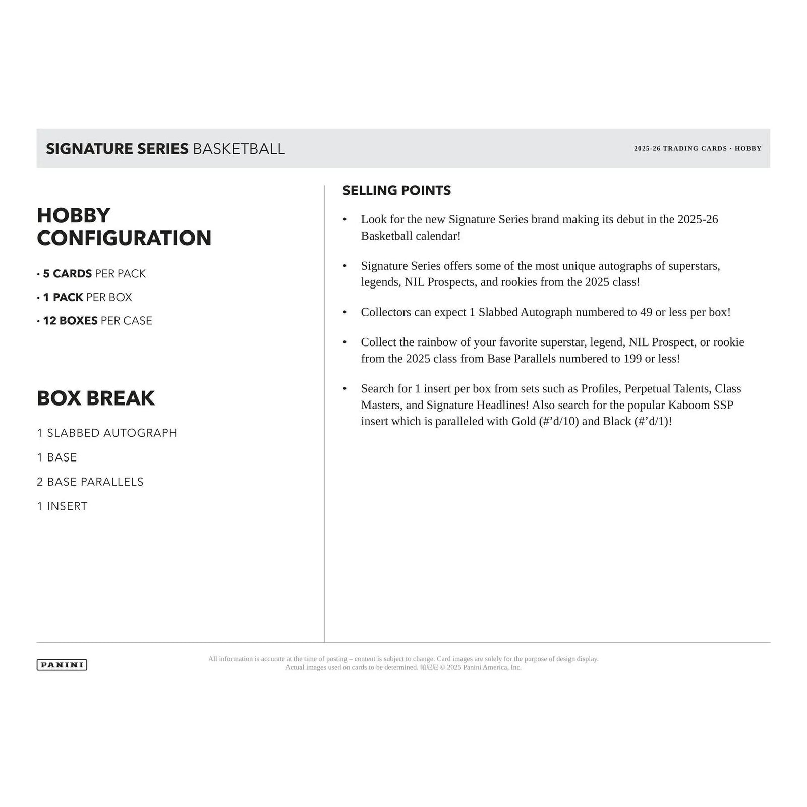 DRAFT - Presell 2025/26 Panini Signature Series Basketball Hobby Box (Presell) Releases May. 27th, 2026