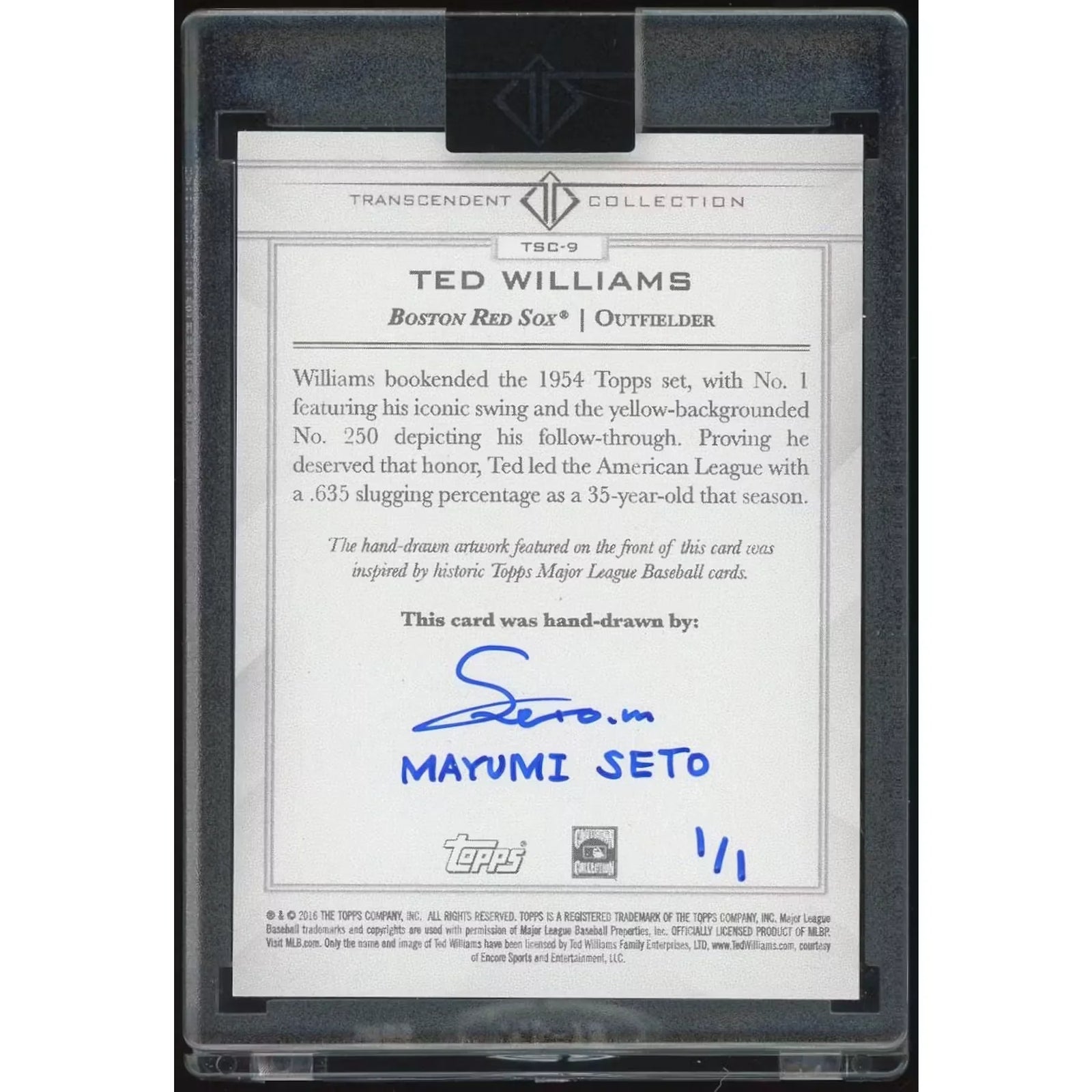 Ted Williams Signed Sketch Card | 2016 Topps Transcendent 1/1