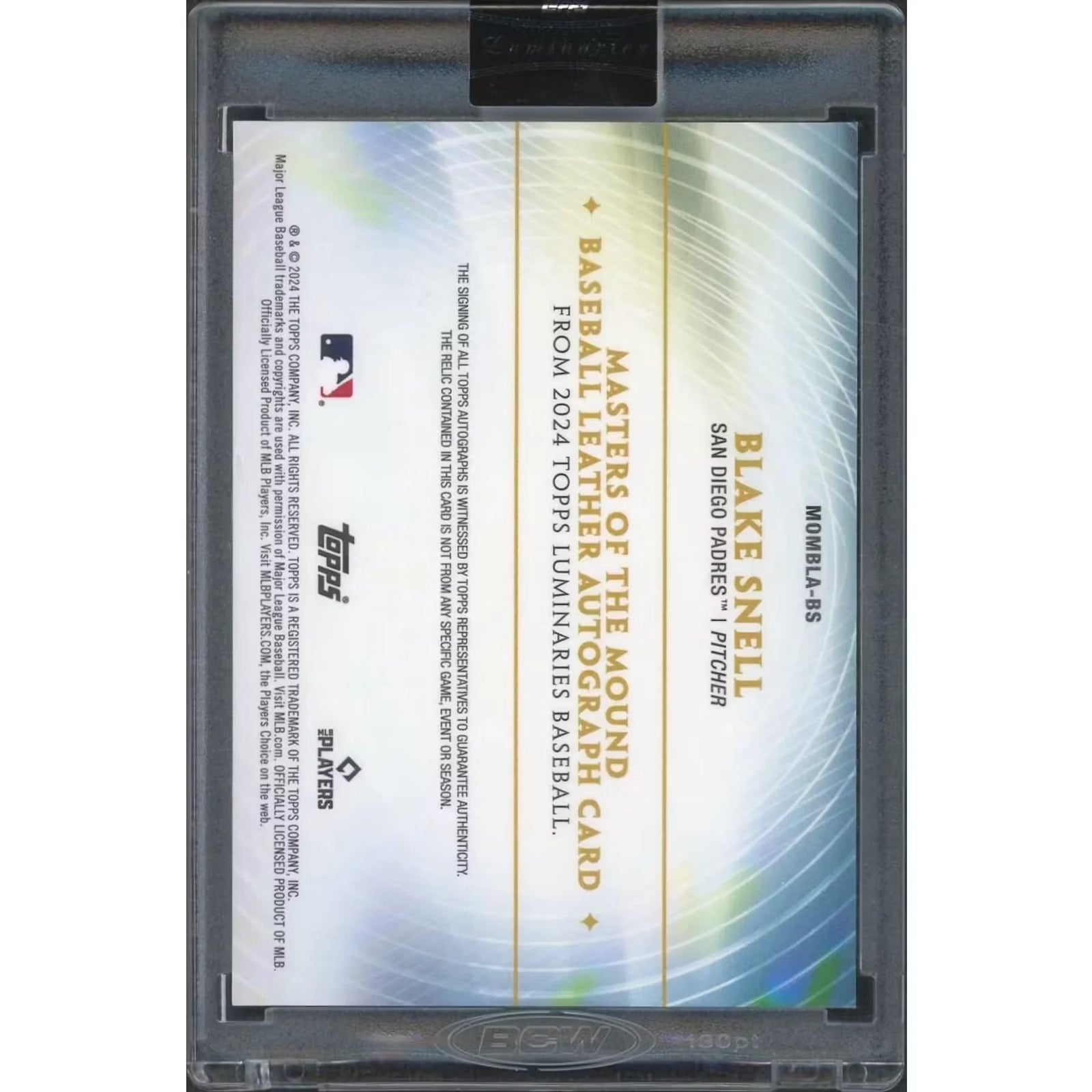 Blake Snell Signed 2024 Topps Luminaries Card | Masters of the Mound Leather Relic Auto 1/