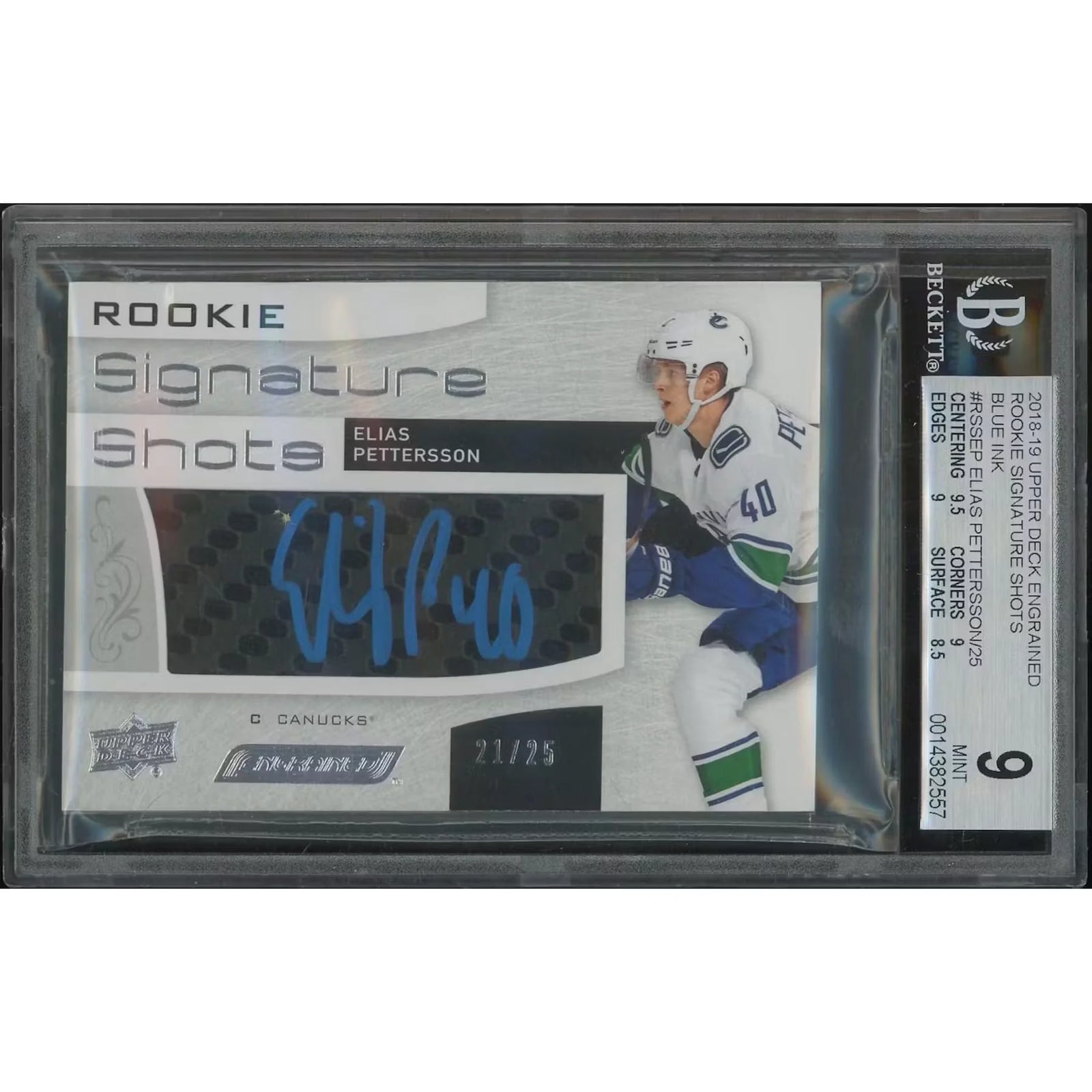 Elias Pettersson Signed 2018-19 Upper Deck Engrained Rookie #21 Card | BGS 9 Mint