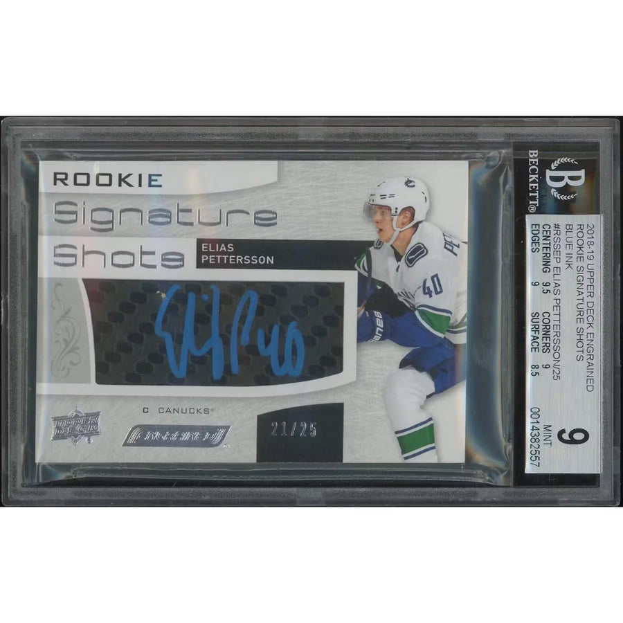 Elias Pettersson Signed 2018-19 Upper Deck Engrained Rookie #21 Card | BGS 9 Mint