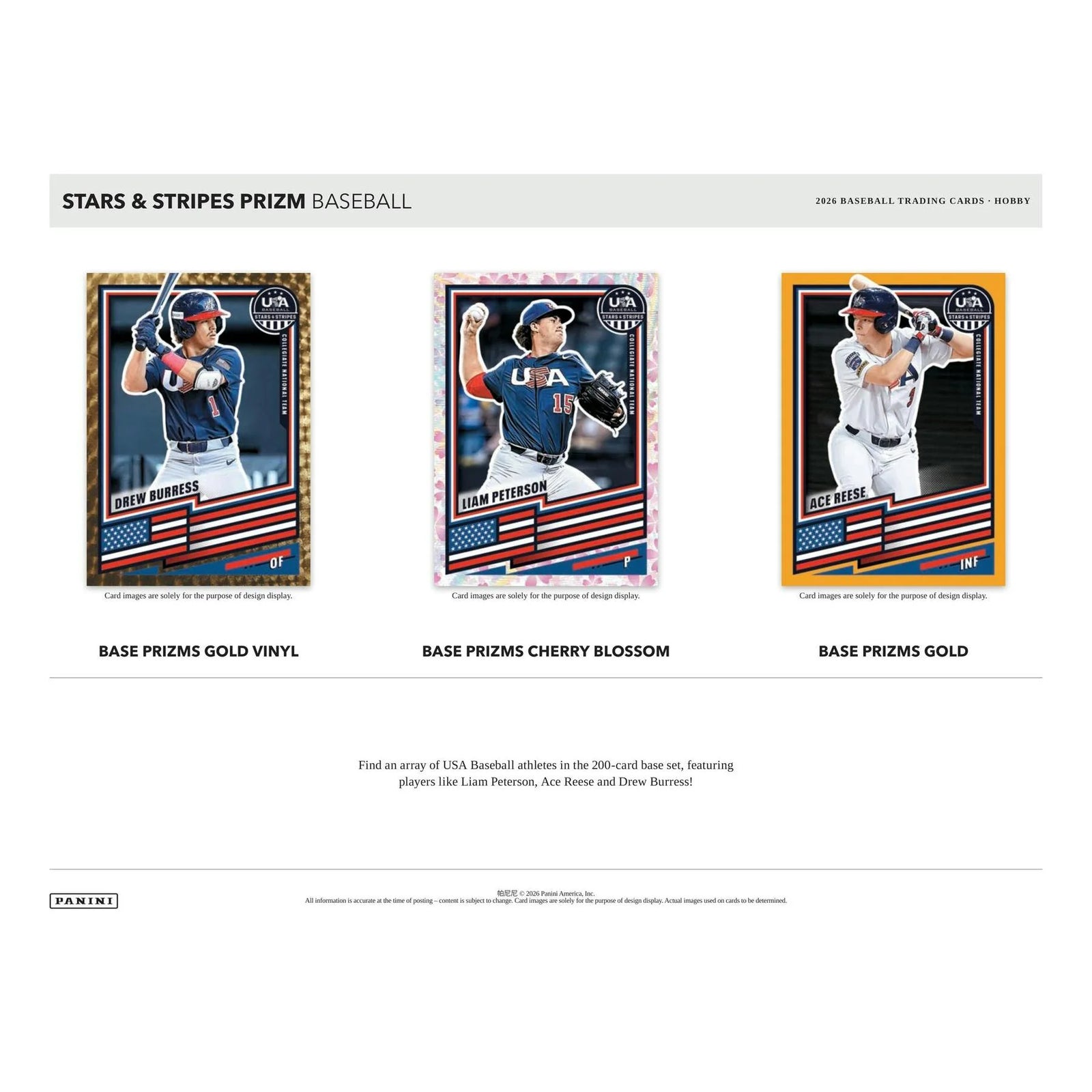 DRAFT - 2026 Panini USA Stars & Stripes Prizm Baseball Hobby 12-Box Case $1,599.95 Add to Cart