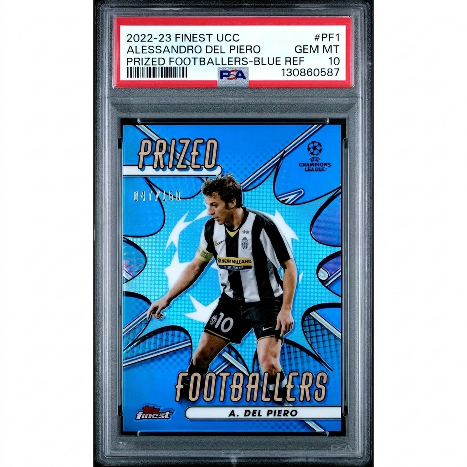Alessandro Del Piero 2022-23 Topps Finest Prized Footballers Blue Refractor | PSA 10