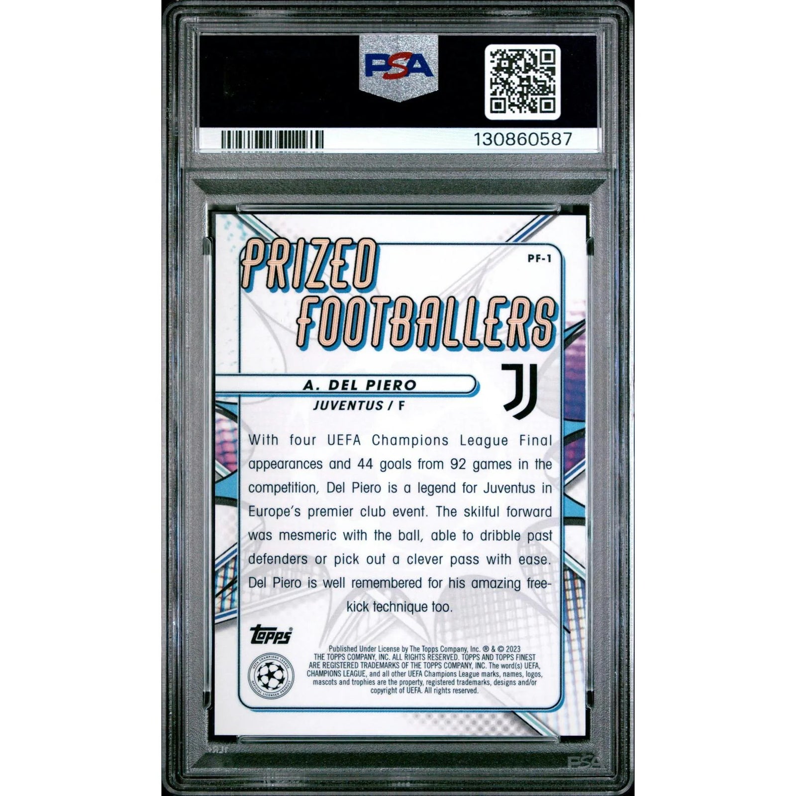 Alessandro Del Piero 2022-23 Topps Finest Prized Footballers Blue Refractor | PSA 10