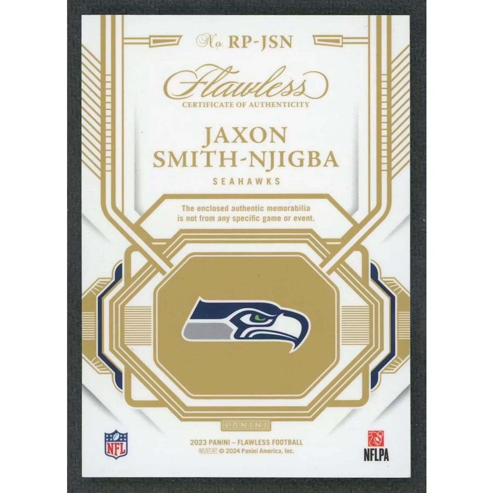 Jaxon Smith-Njigba 2023 Panini Flawless Rookie Patch Card | Sapphire/10