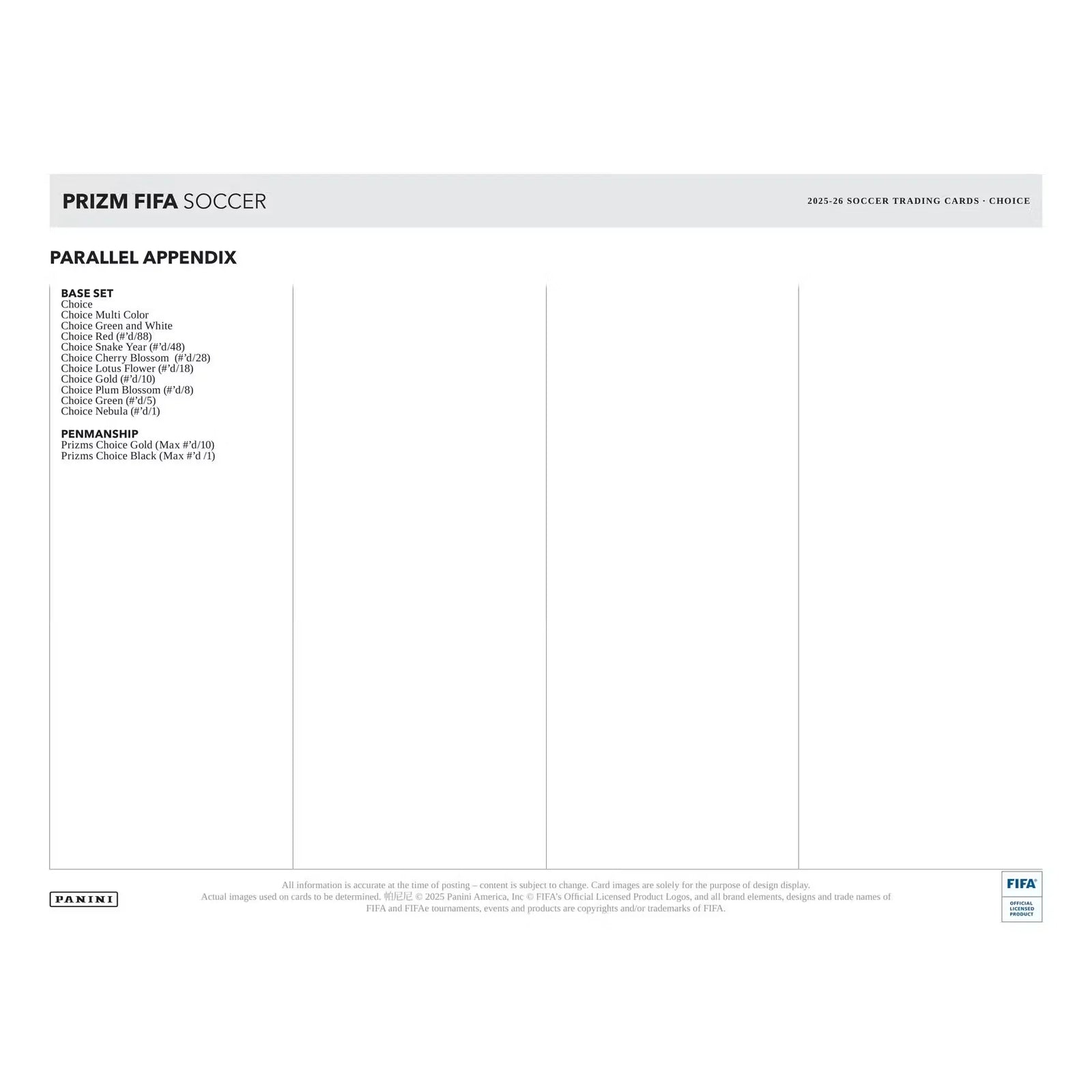 DRAFT - 2025-26 Panini Prizm FIFA Soccer Choice 20-Box Case | Presell