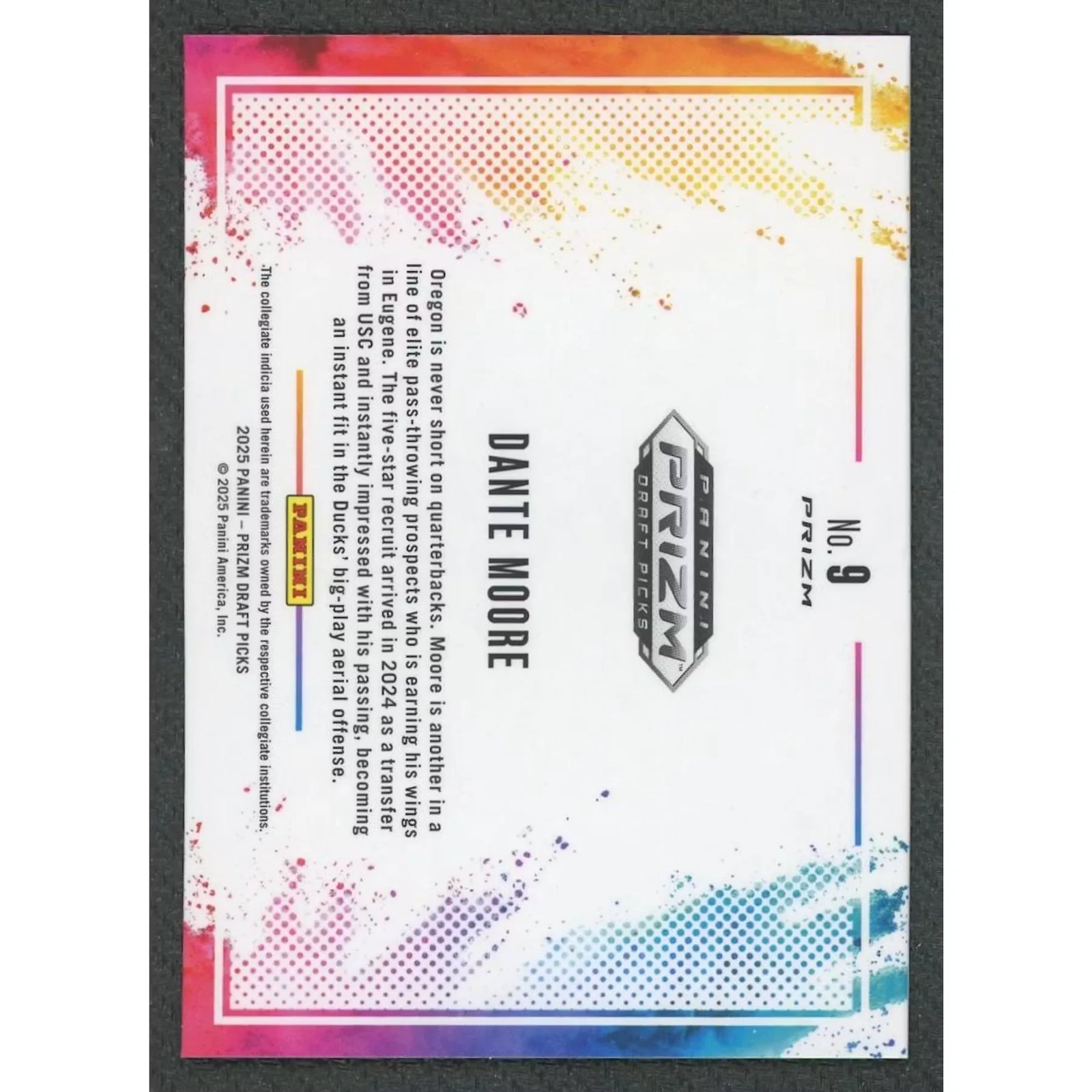 Dante Moore 2025 Panini Prizm Draft Picks Color Blast #9