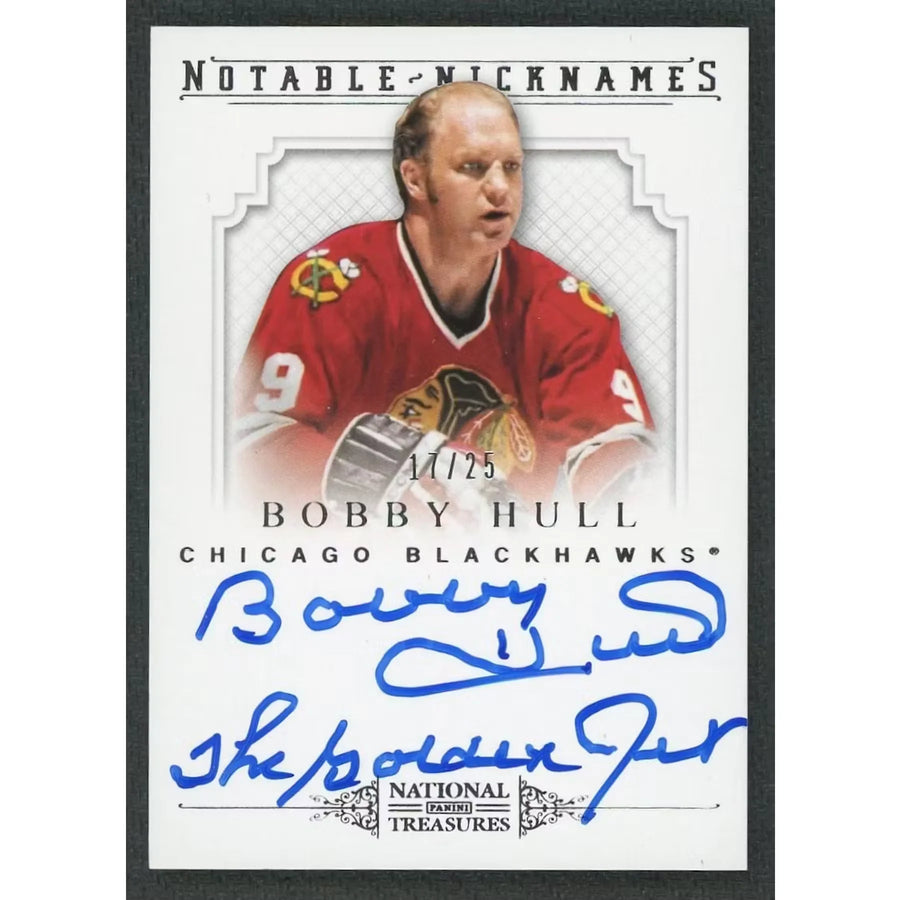 Bobby Hull Signed 2013-14 Panini National Treasures Card | Notable Nicknames Auto/25