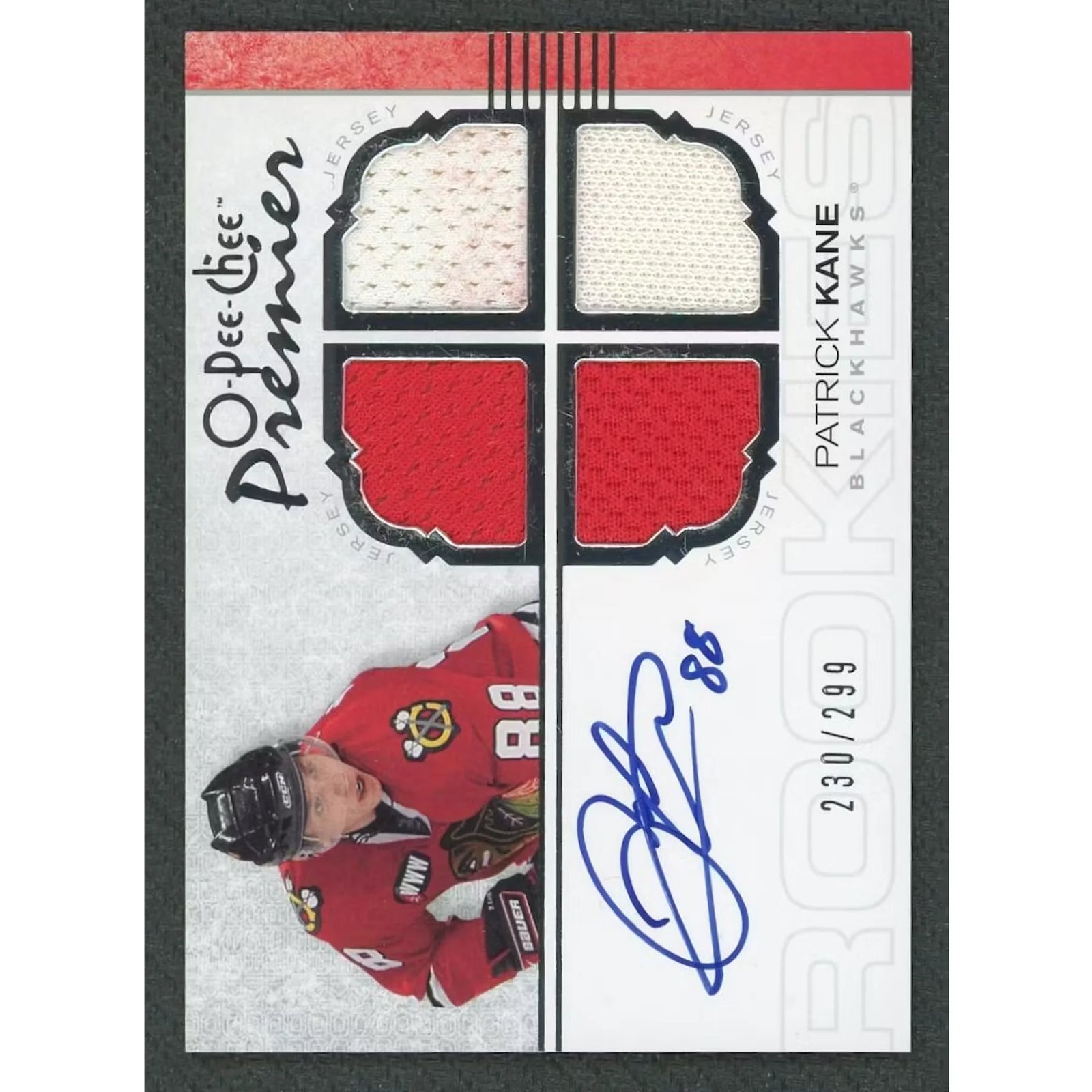 Patrick Kane 2007-08 O-Pee-Chee Premier Rookie Quad Patch Auto |/299