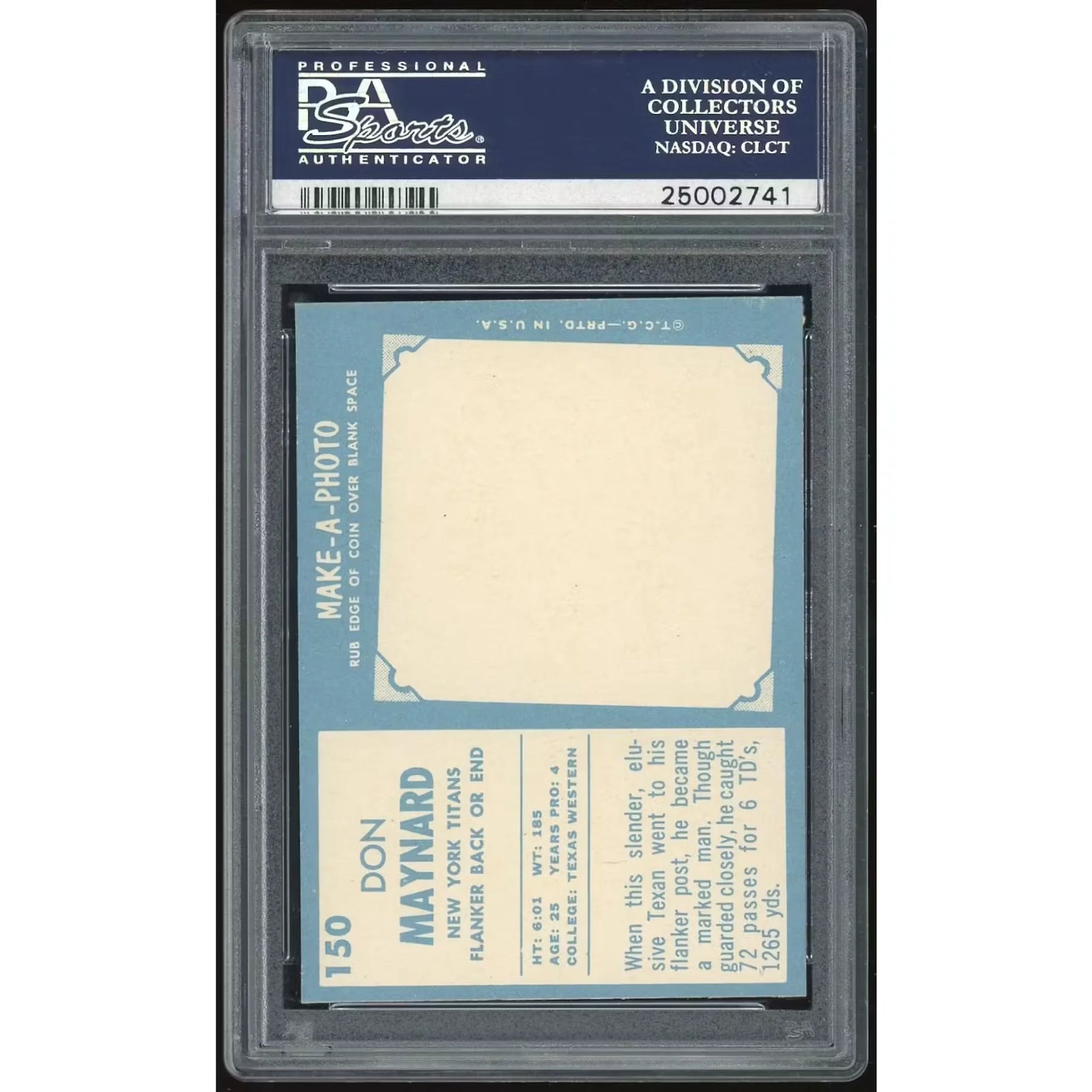 Don Maynard 1961 Topps #150 Card | PSA 8